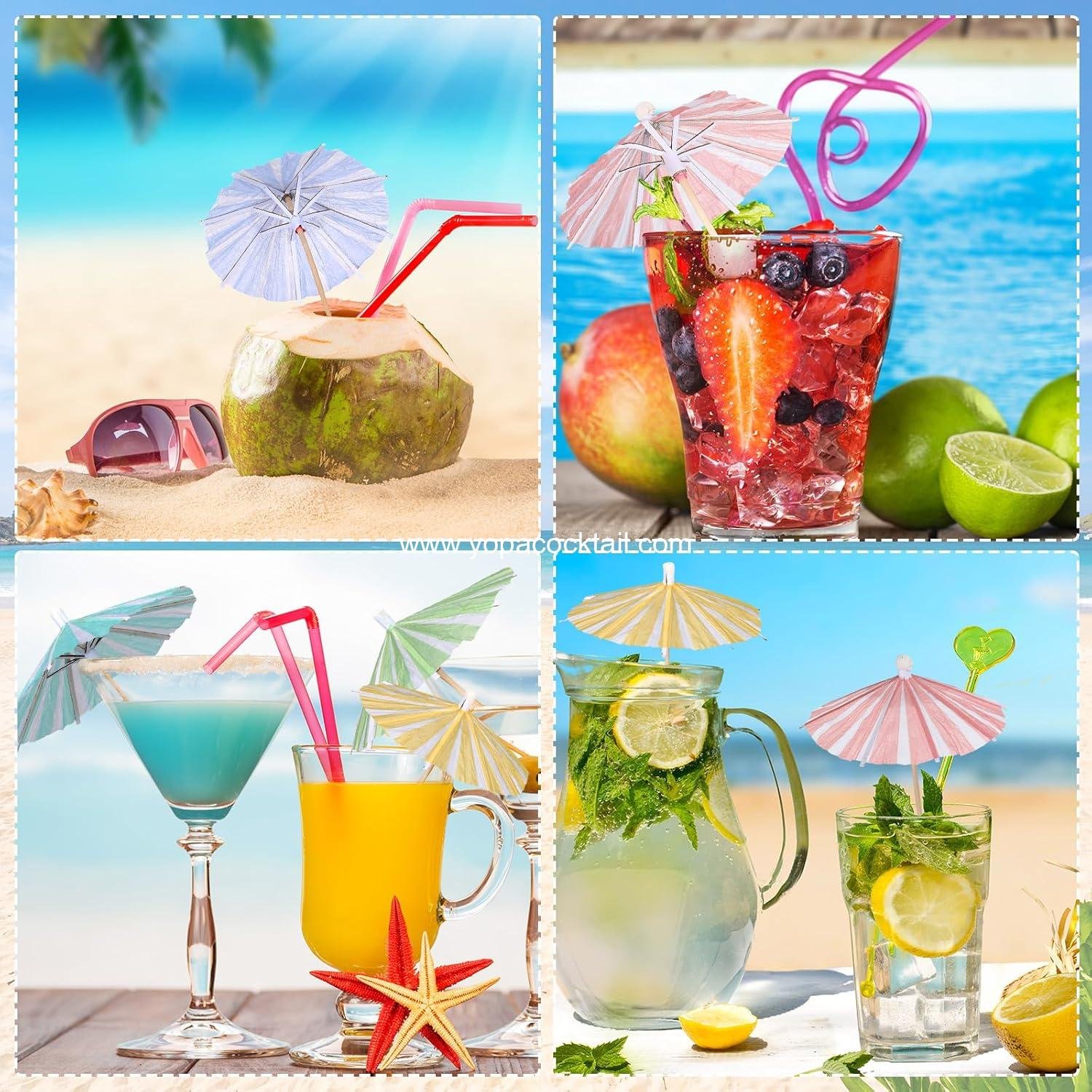 Wholesale 150 Pcs Mini Drink Umbrellas Cocktail Picks Vertical Stripes Paper Parasol with Wood Toothpick for Summer Hawaiian Party Decor and Cupcake Topper (5 Colors) Supplier