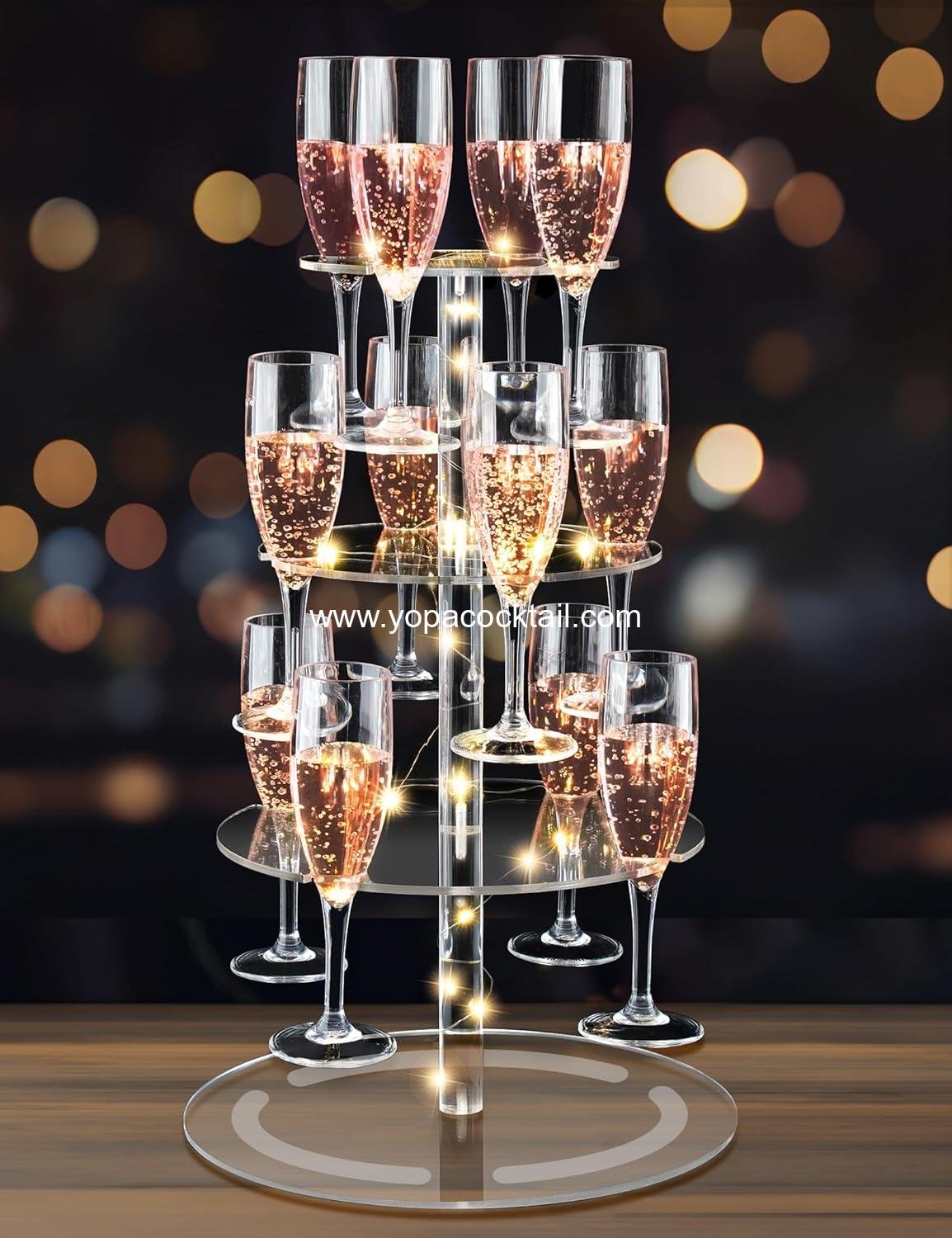 NiHome 3-Tier Clear Acrylic Champagne Tower with String Light, 12-Glass Cocktail Tree Stand Wine Rack, Weddings Parties Bars Drink Tower for Champagne, Cocktails, Martini, Margarita Cups