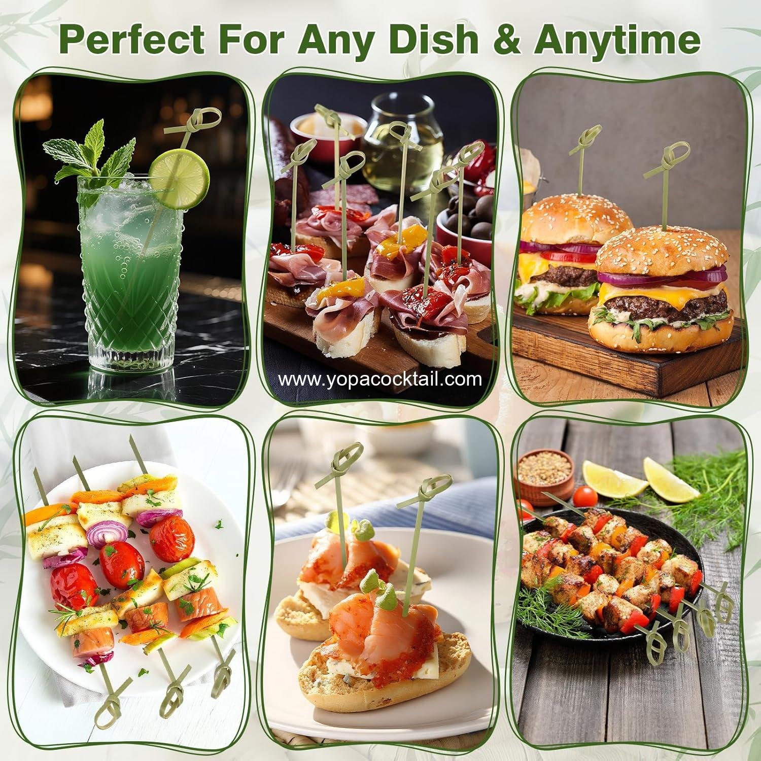 Wholesale 200 Cocktail Picks - 6 Inch Fancy Toothpicks for Appetizers, Decorative Bamboo Knot Skewers for Drinks, Food, Fruit Kabobs, Sandwiches, and Charcuterie Boards Accessories - Supplier