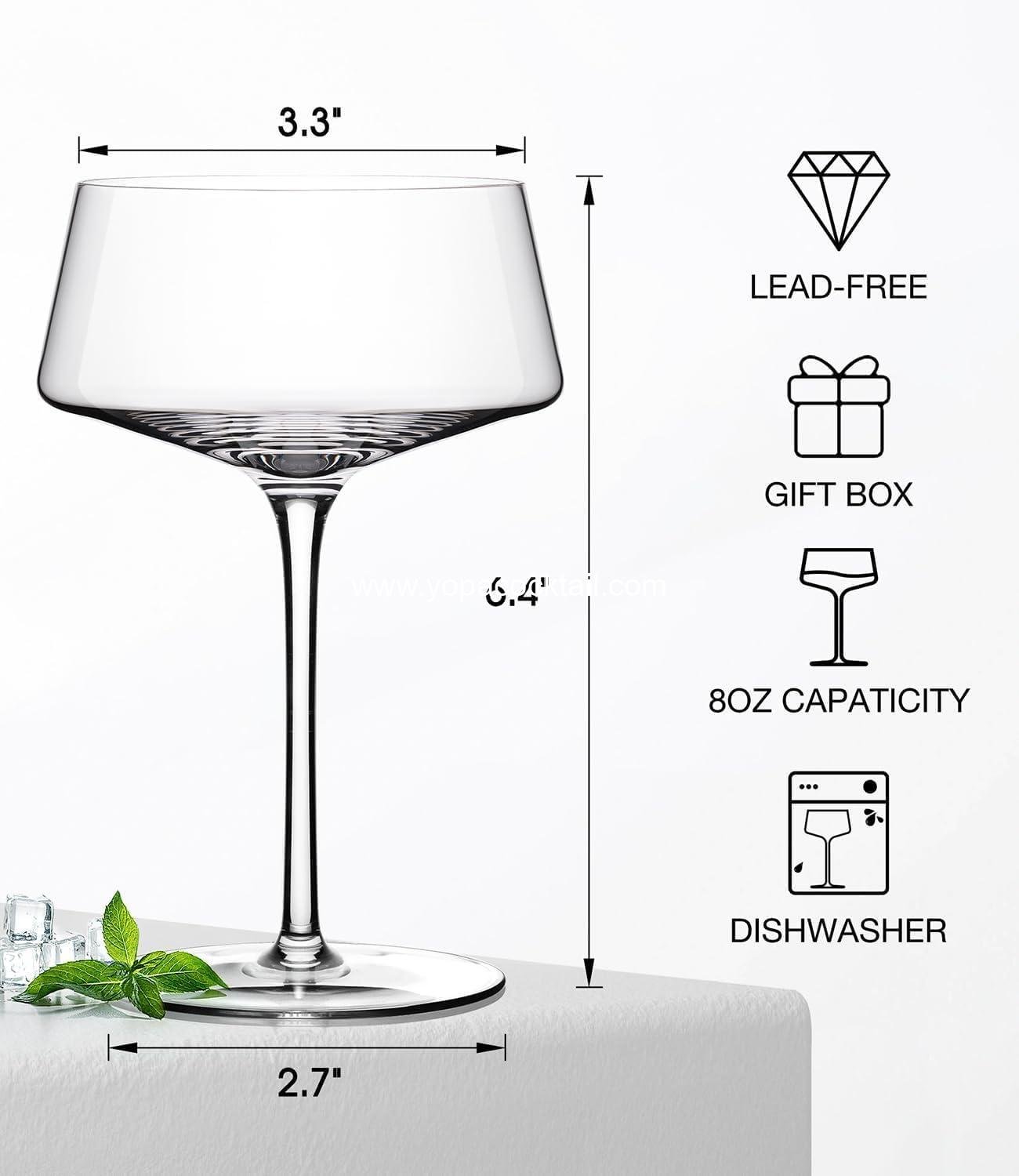 Wholesale Hand Blown Martini Glasses Set of 4, 8 oz Coupe Crystal Cocktail Glasses, Perfect for Bar, Cocktails, Martinis, Margaritas, Parties Supplier