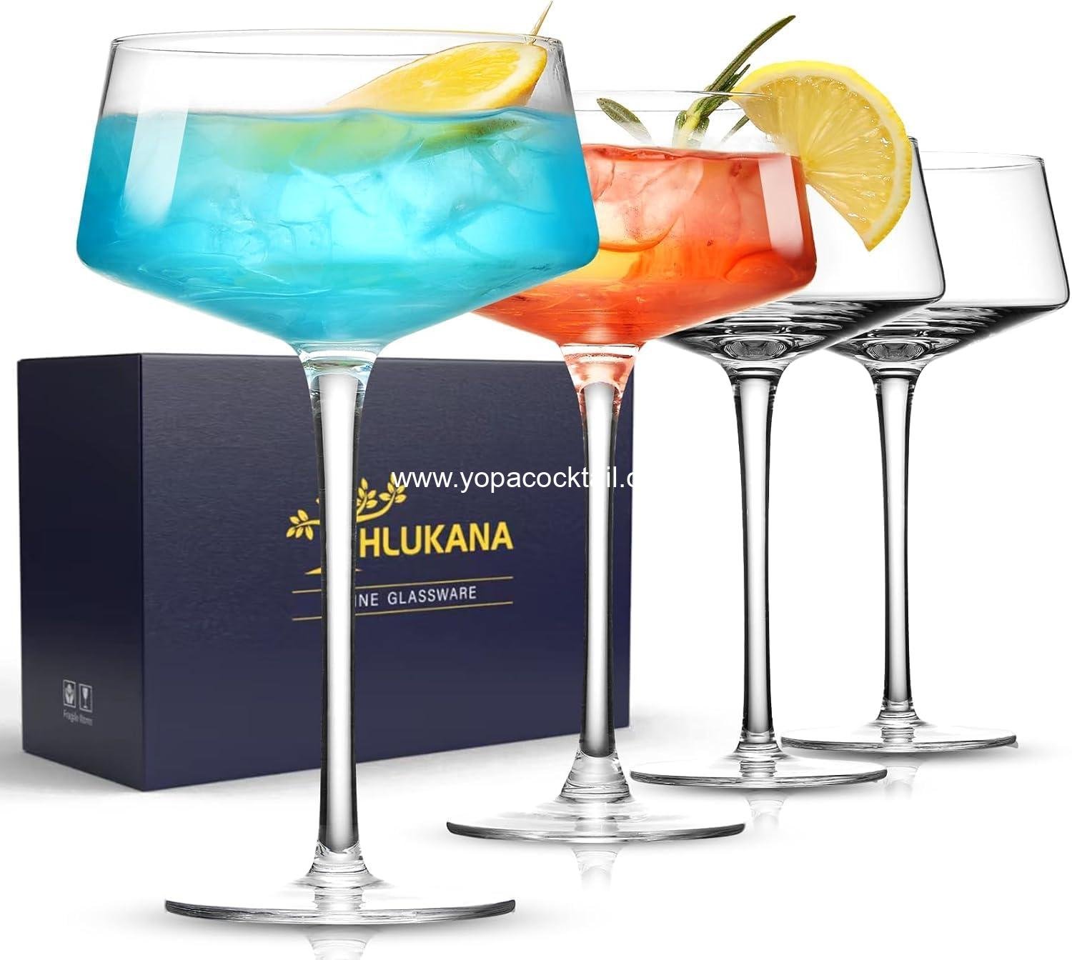 Hand Blown Martini Glasses Set of 4, 8 oz Coupe Glass, Premium Crystal Cocktail Glassess, Champagne Glass, Handblown Drinkware Set, Perfect for Bar, Cocktails, Martinis, Margaritas, Parties