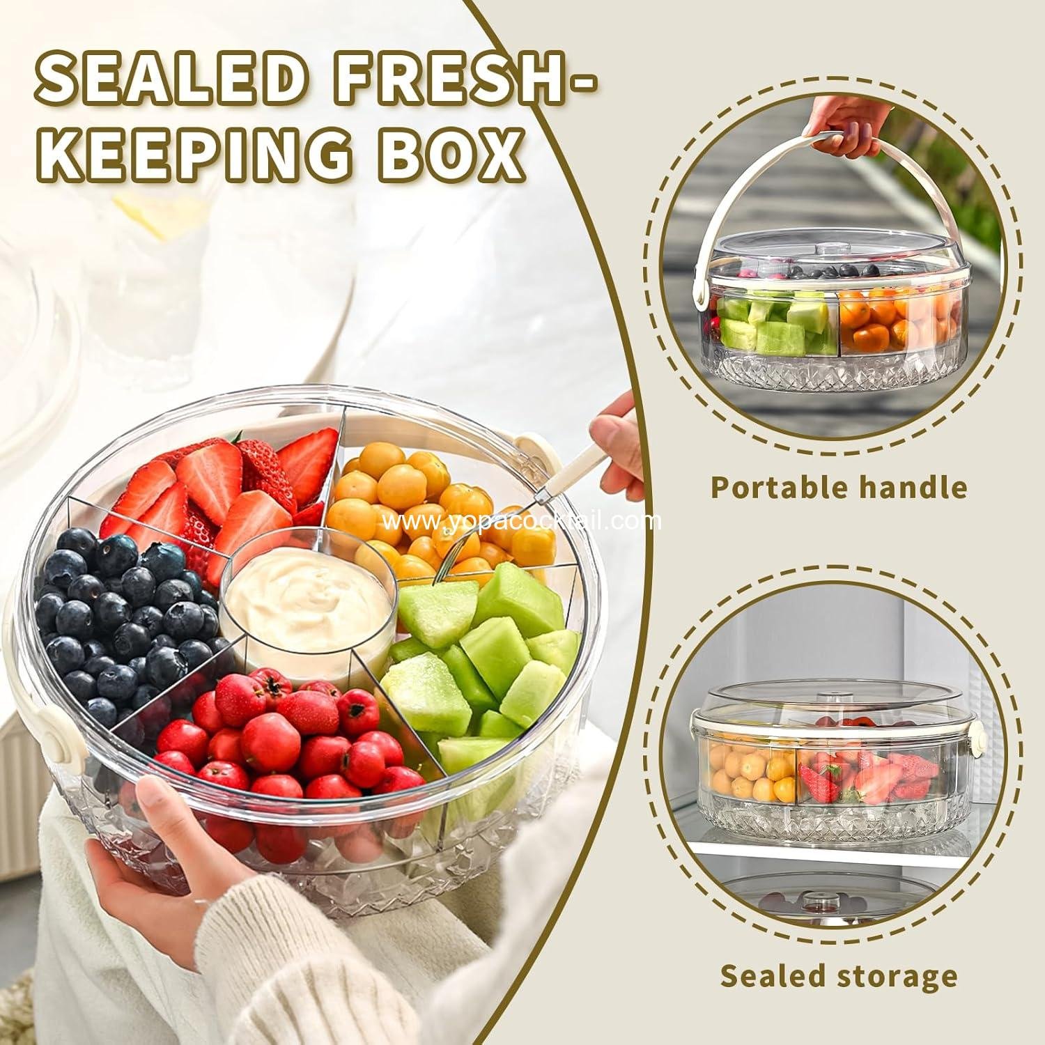 Wholesale Fruit Ice Divided Serving Tray with Lid and Handle, Chilled Veggie and Shrimp Cocktail Platter, Ideal for Parties, Vegetables, Appetizers, Salads, Picnic, Travel - Supplier
