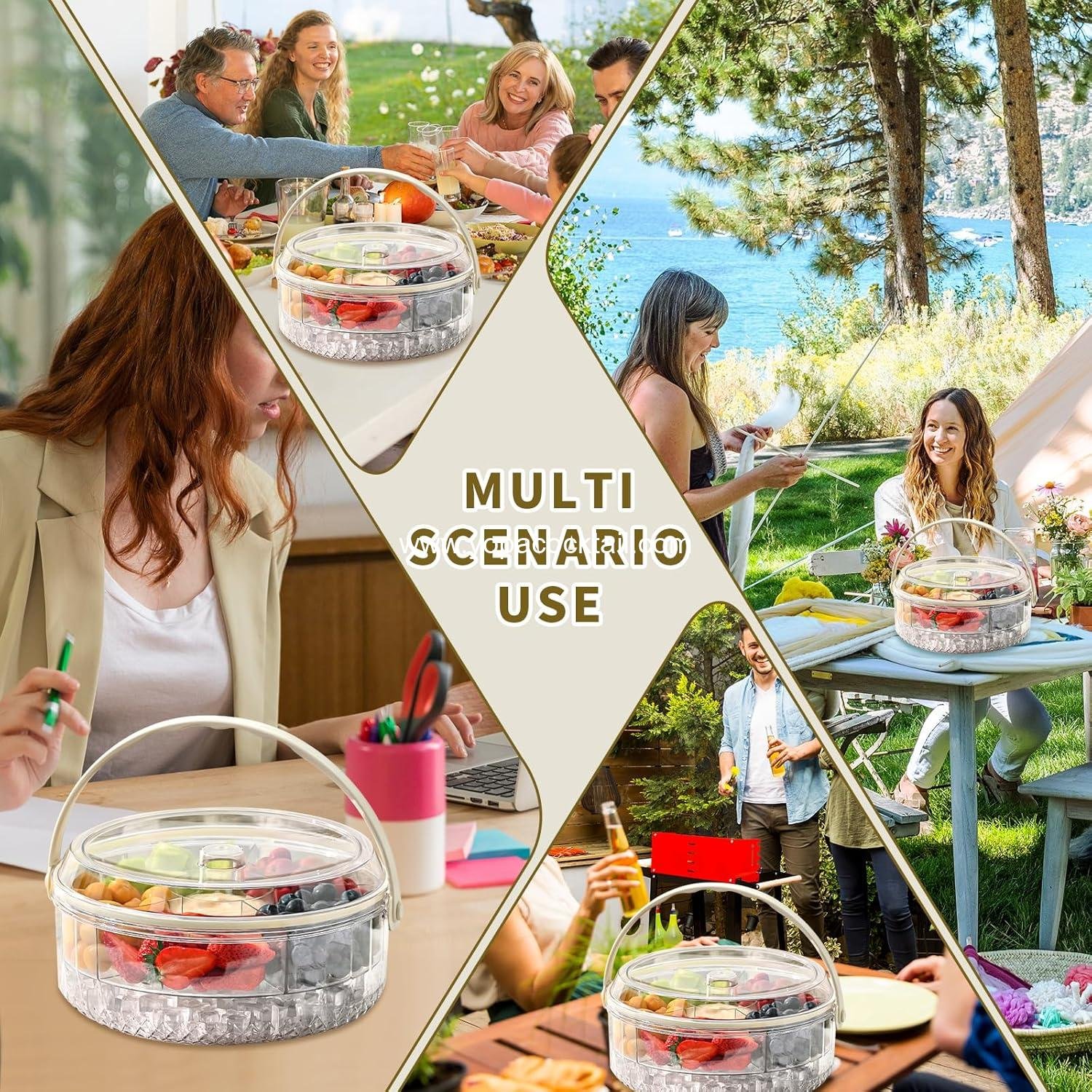 Wholesale Fruit Ice Divided Serving Tray with Lid and Handle, Chilled Veggie and Shrimp Cocktail Platter, Ideal for Parties, Vegetables, Appetizers, Salads, Picnic, Travel - Supplier