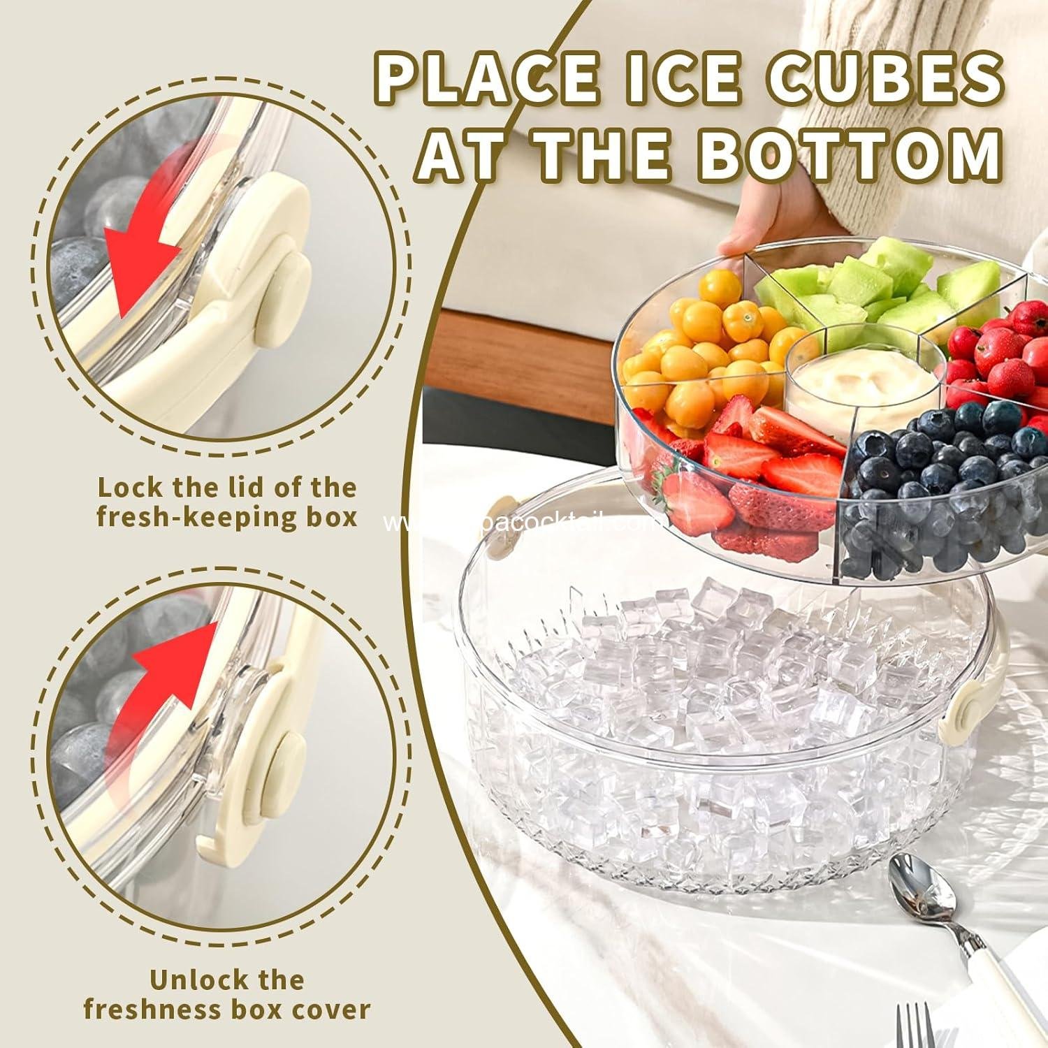 Wholesale Fruit Ice Divided Serving Tray with Lid and Handle, Chilled Veggie and Shrimp Cocktail Platter, Ideal for Parties, Vegetables, Appetizers, Salads, Picnic, Travel - Supplier Wholesale Fruit Ice Divided Serving Tray with Lid and Handle, Chilled Veggie and Shrimp Cocktail Platter, Ideal for Parties, Vegetables, Appetizers, Salads, Picnic, Travel - Supplier