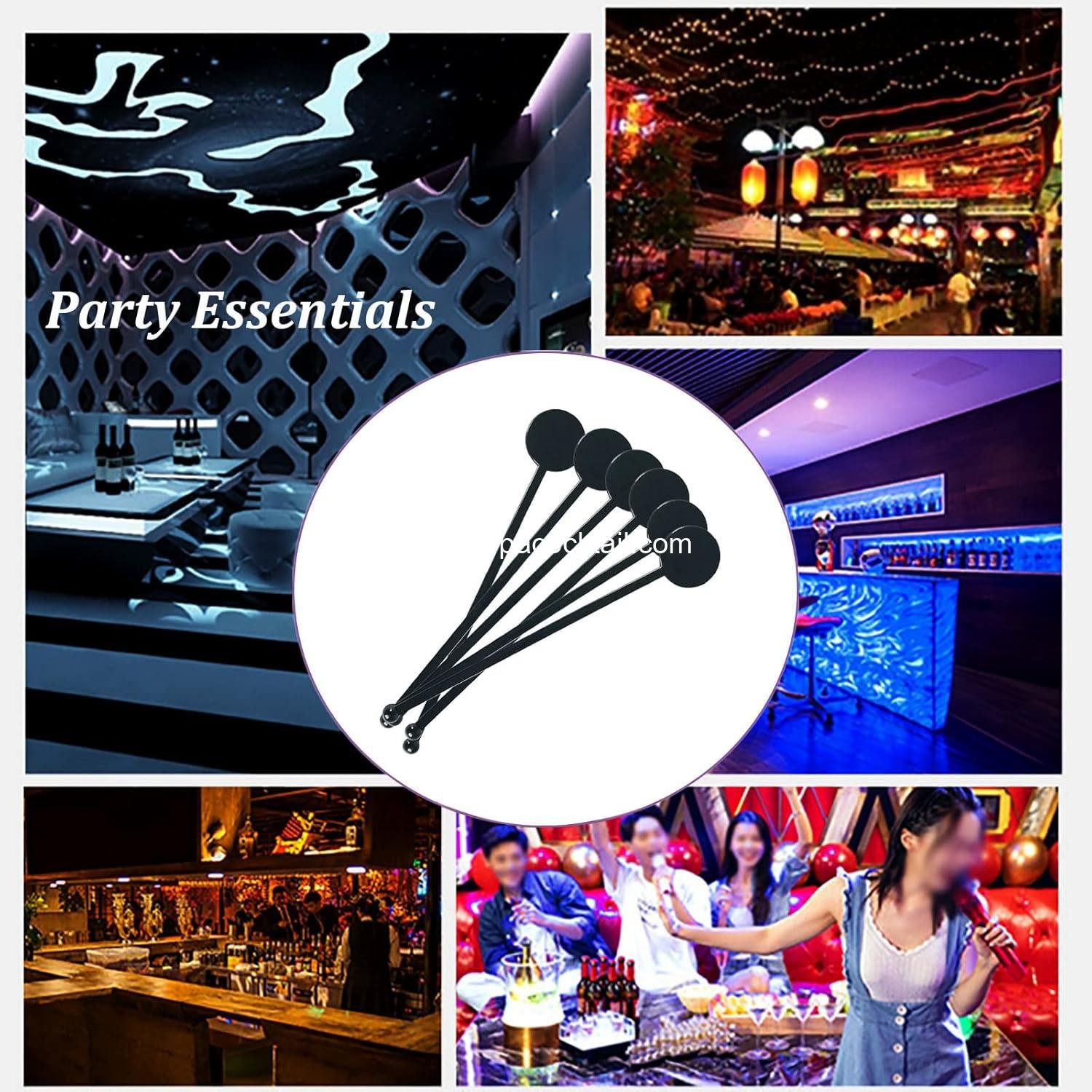 Wholesale 200Pcs 7 Inch Disposable Plastic Cocktail Swizzle Sticks with Disc Top Drink Stirrers for Coffee, Milk, Whiskey, and Beverages - Black Supplier