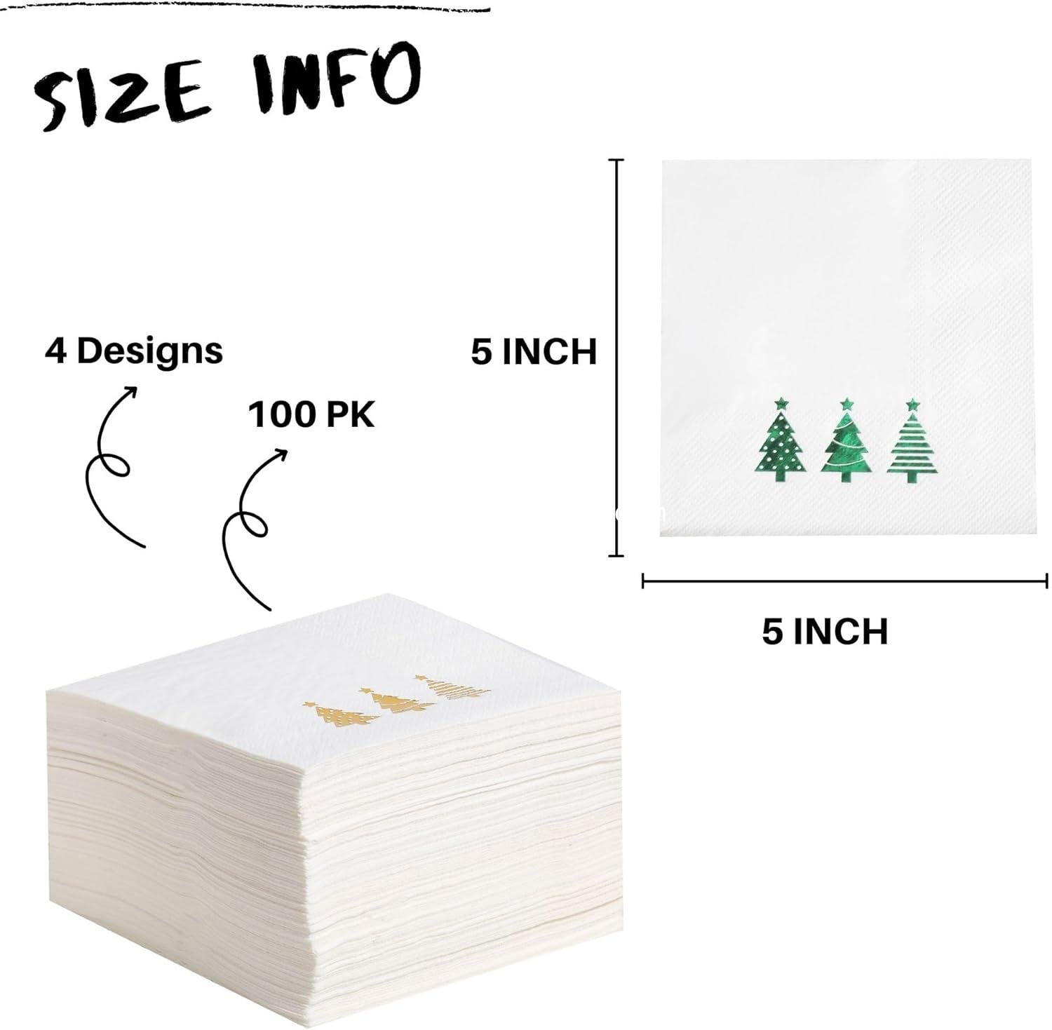 Wholesale 100 PK Gold Christmas Napkins - 3-Ply Disposable Cocktail Napkins for Party and Table Décor, Funny Beverage Napkins for Christmas Decorations Supplier