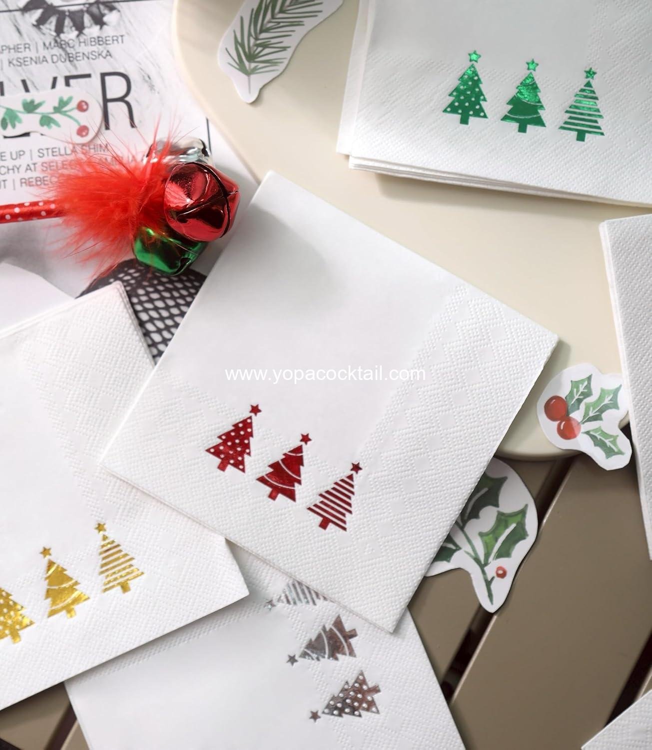 Wholesale 100 PK Gold Christmas Napkins - 3-Ply Disposable Cocktail Napkins for Party and Table Décor, Funny Beverage Napkins for Christmas Decorations Supplier