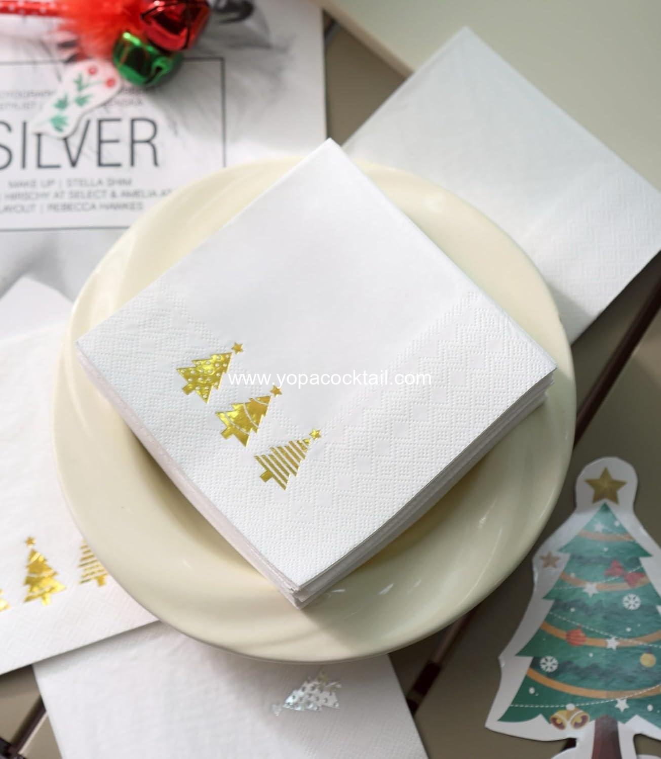 Wholesale 100 PK Gold Christmas Napkins - 3-Ply Disposable Cocktail Napkins for Party and Table Décor, Funny Beverage Napkins for Christmas Decorations Supplier