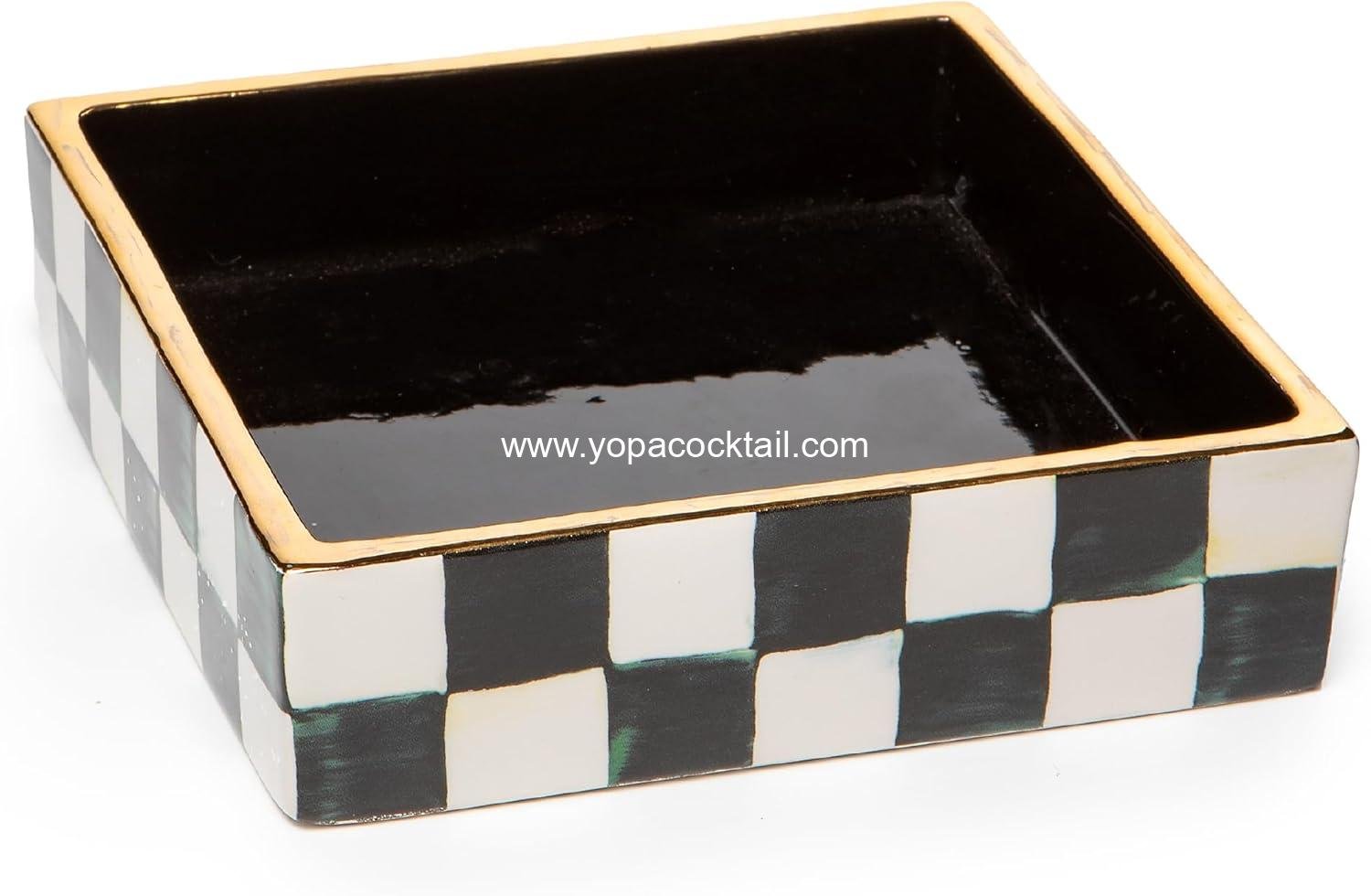 MACKENZIE-CHILDS Ceramic Cocktail-Napkin Holder, Kitchen Napkin Holder for Table and Countertop, Black-and-White Courtly Check