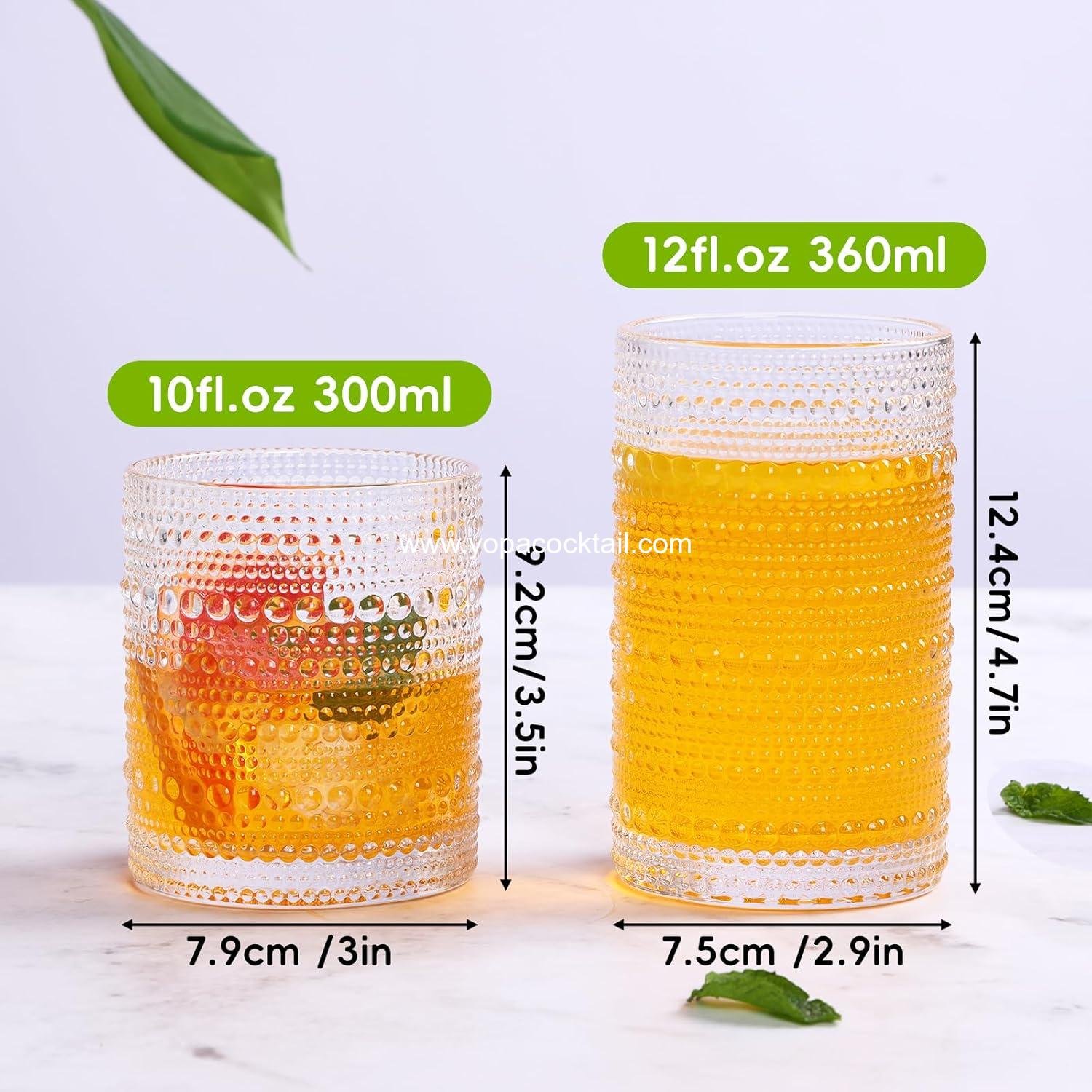 Wholesale Clear Hobnail Drinking Glasses Set, 12 Oz Highball & 10 Oz Cocktail Tumblers, Embossed Boho Glassware for Whiskey, Beer, Juice, Milk - Manufacturer