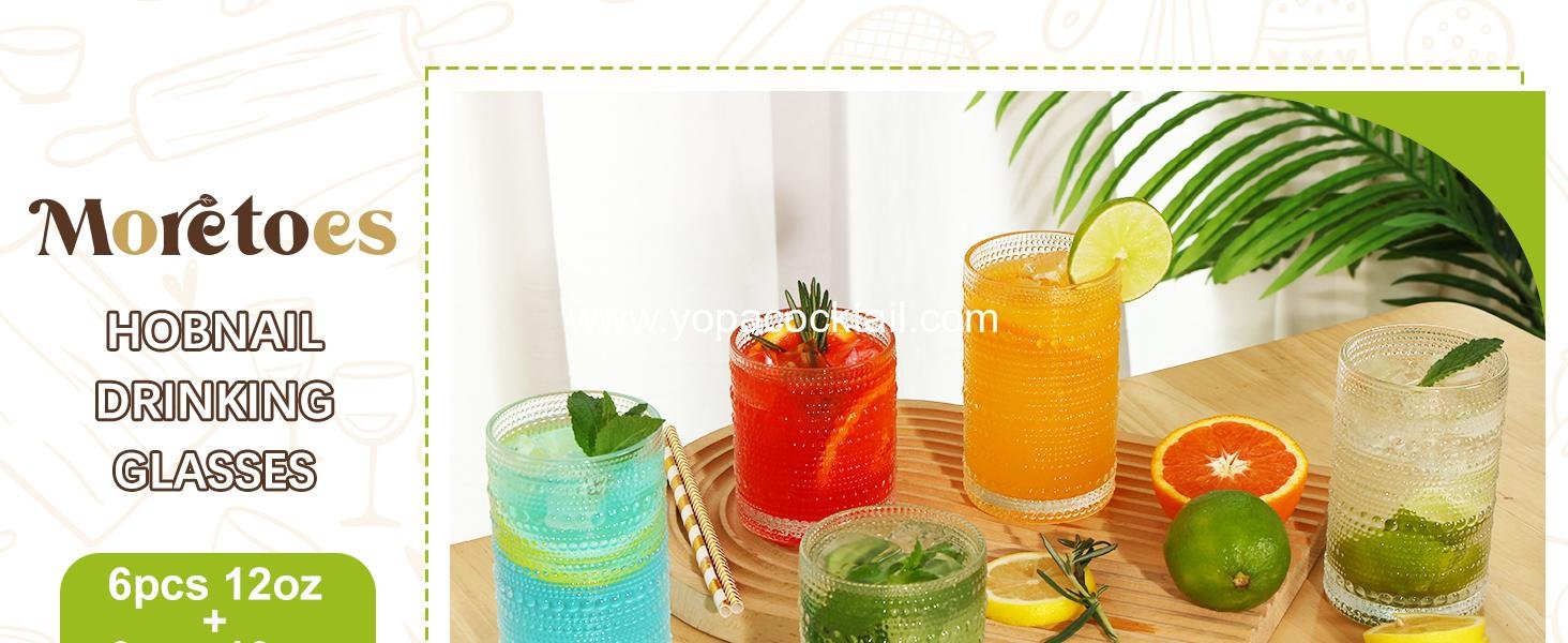 Wholesale Clear Hobnail Drinking Glasses Set, 12 Oz Highball & 10 Oz Cocktail Tumblers, Embossed Boho Glassware for Whiskey, Beer, Juice, Milk - Manufacturer