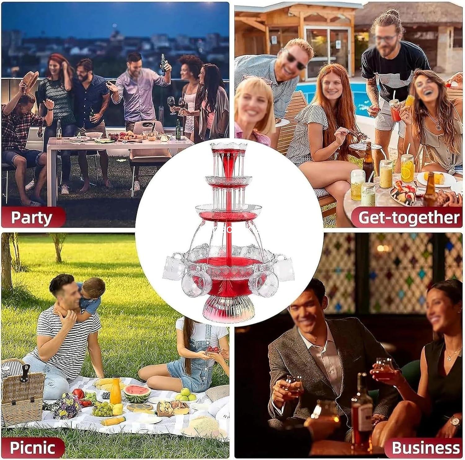 Wholesale 3-Tier Electric Drink Fountain with LED Light Base and 5 Reusable Cups, 1.5-Gallon Capacity Champagne Fountain for Wine, Beer, and Juice - Ideal for Weddings and Parties Supplier