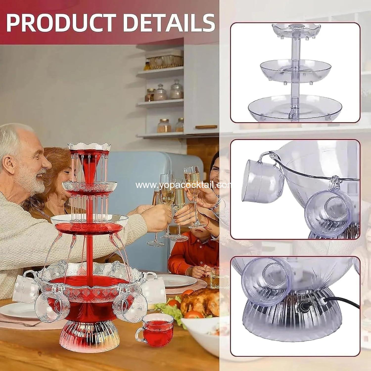 Wholesale 3-Tier Electric Drink Fountain with LED Light Base and 5 Reusable Cups, 1.5-Gallon Capacity Champagne Fountain for Wine, Beer, and Juice - Ideal for Weddings and Parties Supplier