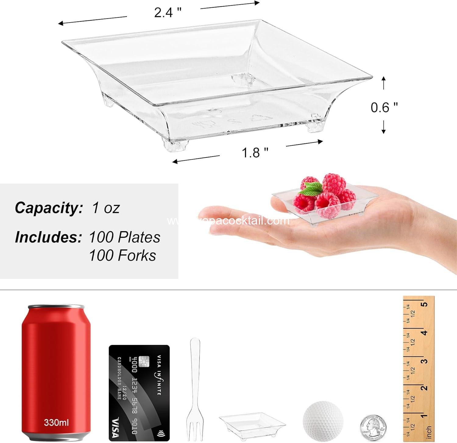 Wholesale 100 Pack Mini Dessert Plates with Tasting Forks, 2.5 Inch Clear Plastic Square Hors D'oeuvres Plates for Party Serving, Individual Appetizers Supplier