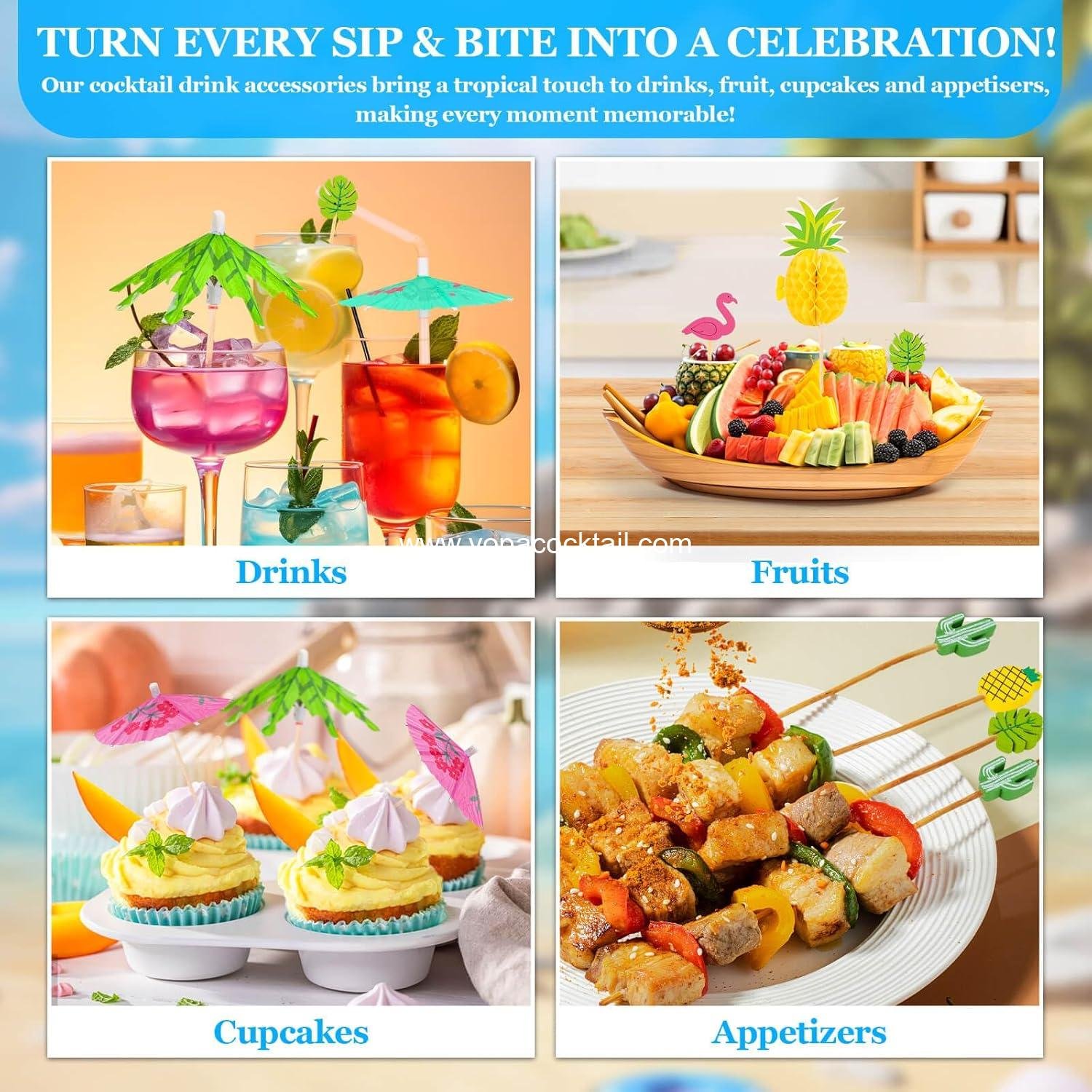 Wholesale 180PCS Cocktail Drink Accessories - Drink Umbrellas, Straws, Toothpicks, and Decoration Picks for Tropical Luau Party - Supplier