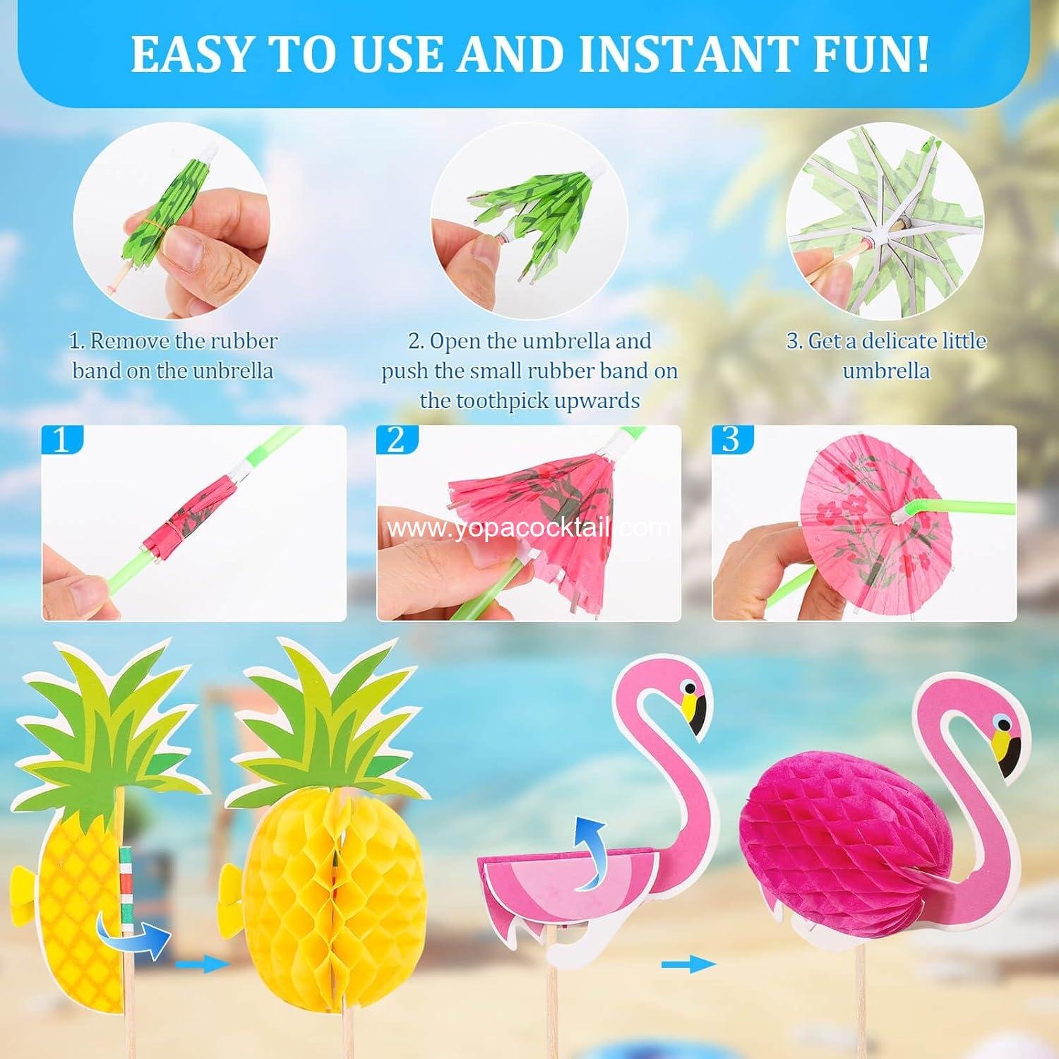 Wholesale 180PCS Cocktail Drink Accessories - Drink Umbrellas, Straws, Toothpicks, and Decoration Picks for Tropical Luau Party - Supplier