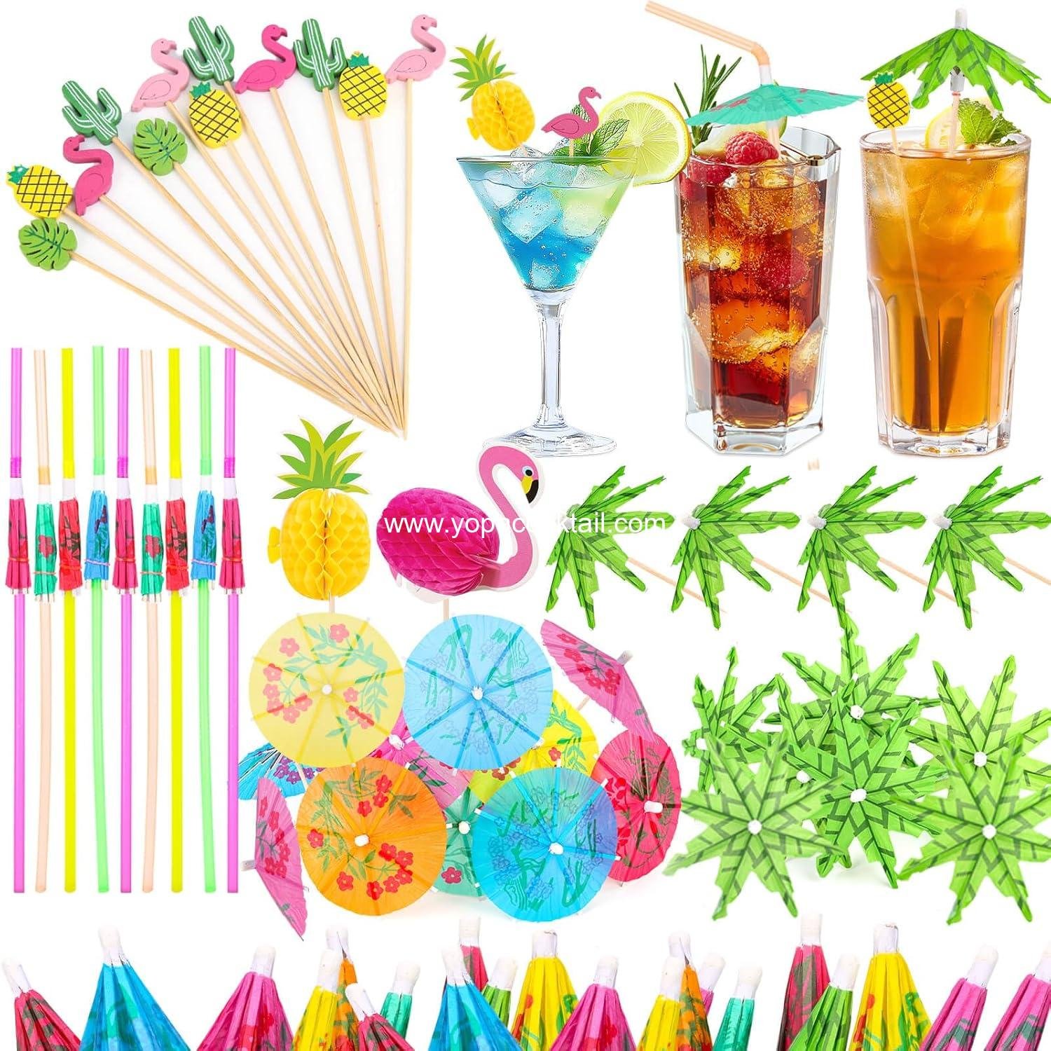Paxcoo Drink Umbrellas, 180PCS Cocktail Drink Accessories Includes Umbrella Straws, Umbrella Toothpicks, Decoration Picks for Aloha Tropical Hawaiian Luau Party Decorations