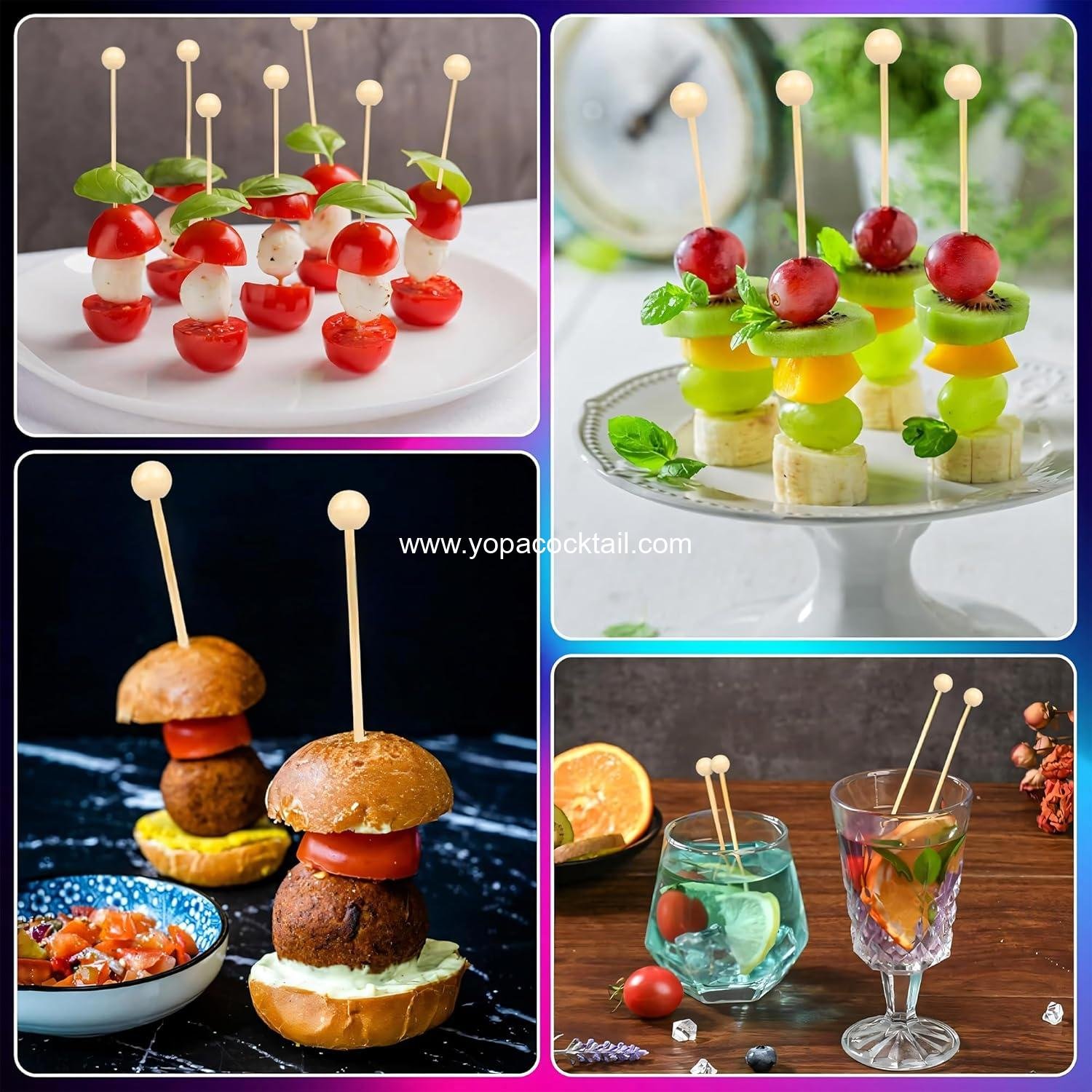 Wholesale 300 Pcs Fancy Toothpicks for Appetizers, 4.7 Inch Wooden Ball Cocktail Picks for Drinks, Bamboo Skewers for Charcuterie Boards, Martini, Sandwiches, Desserts, Fruits - Supplier