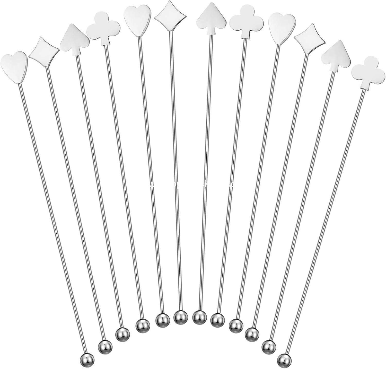 12 Pcs Stainless Steel Casino Cocktail Stirrers 7.4 Inch Poker Card Metal Swizzle Stir Sticks Reusable for Bar Casino Themed Party, Poker Night, Las Vegas Night Beverage Coffee Whisky Milk