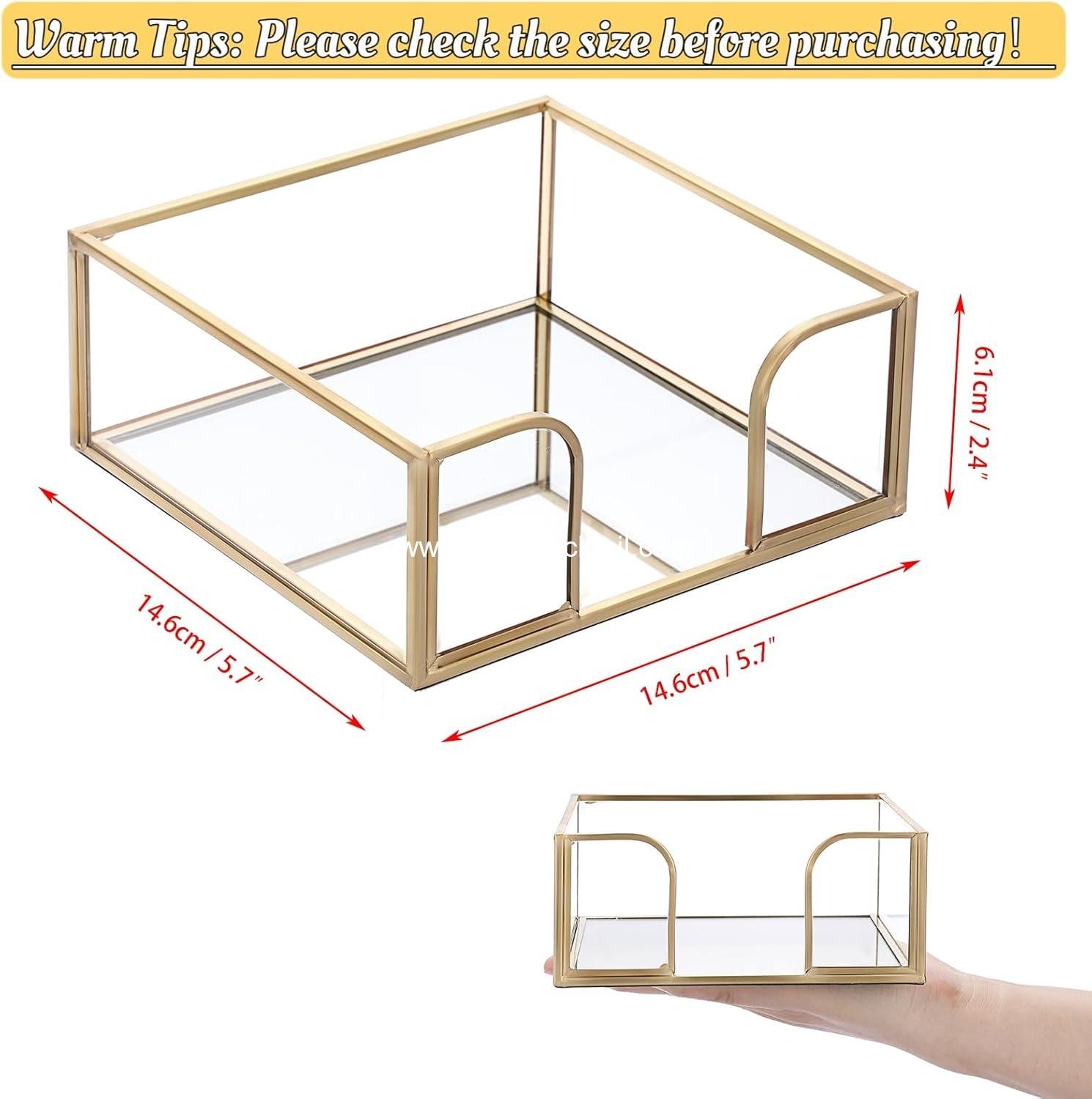 Wholesale Stylish Gold Square Glass Cocktail Napkin Holder for Dining Table, Kitchen, Picnic, Wedding Party Decor, Decorative Napkin Basket, Supplier