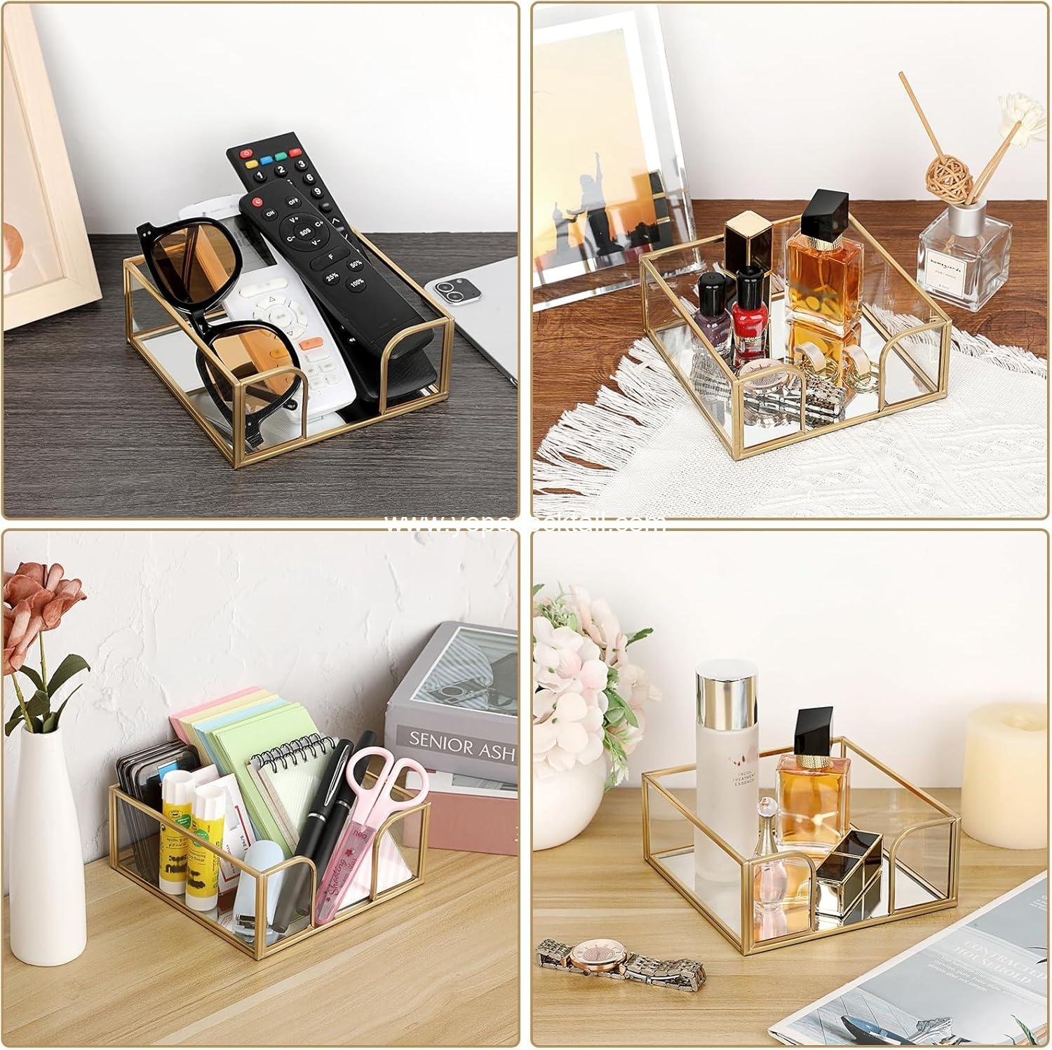 Wholesale Stylish Gold Square Glass Cocktail Napkin Holder for Dining Table, Kitchen, Picnic, Wedding Party Decor, Decorative Napkin Basket, Supplier