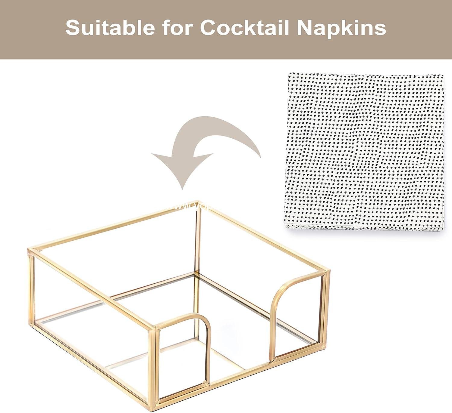 Wholesale Stylish Gold Square Glass Cocktail Napkin Holder for Dining Table, Kitchen, Picnic, Wedding Party Decor, Decorative Napkin Basket, Supplier