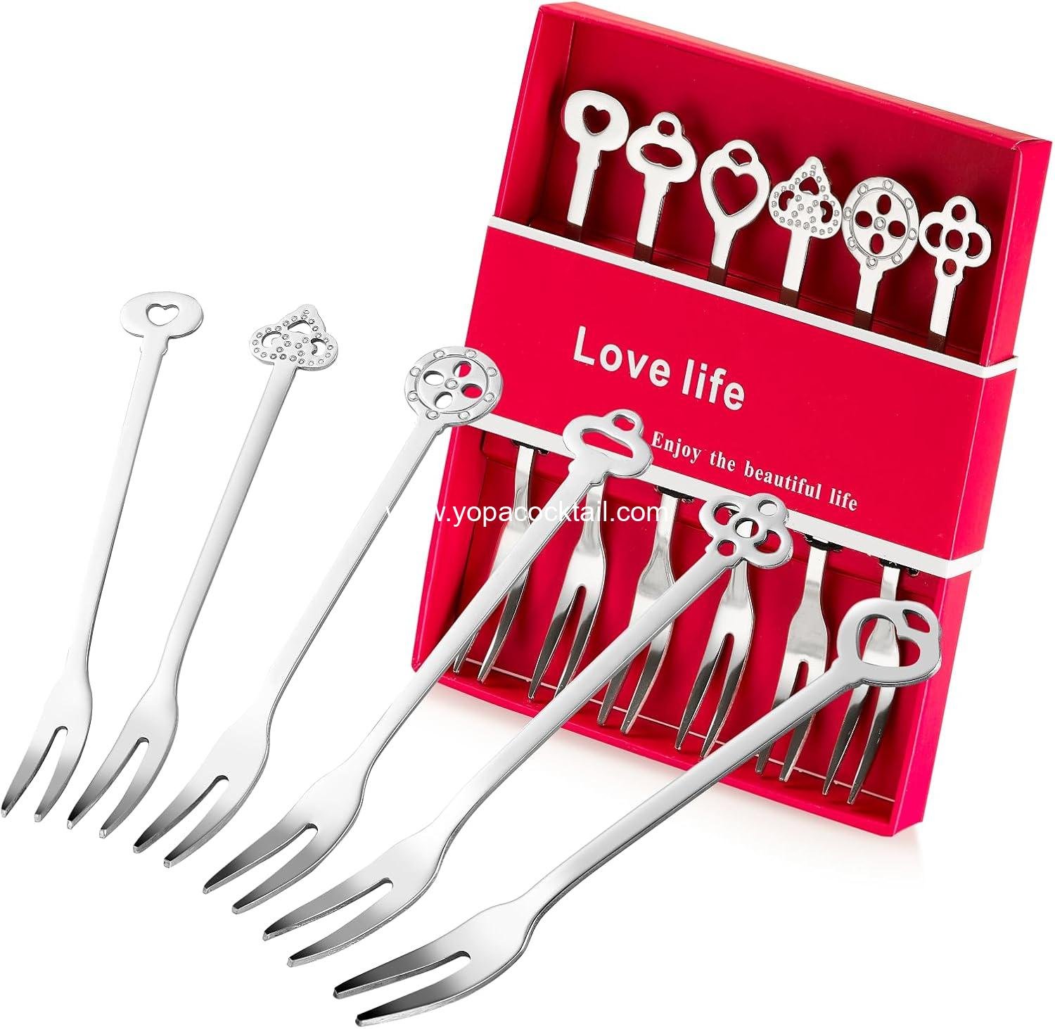 6 Pack Fruit Stainless Steel Pickle Forks, 4.84 Inch Small Cocktail Forks for Olive Appetizer Dessert Seafood, Gifts for Women in Her Birthday Anniversary Valentines Mother’s Day