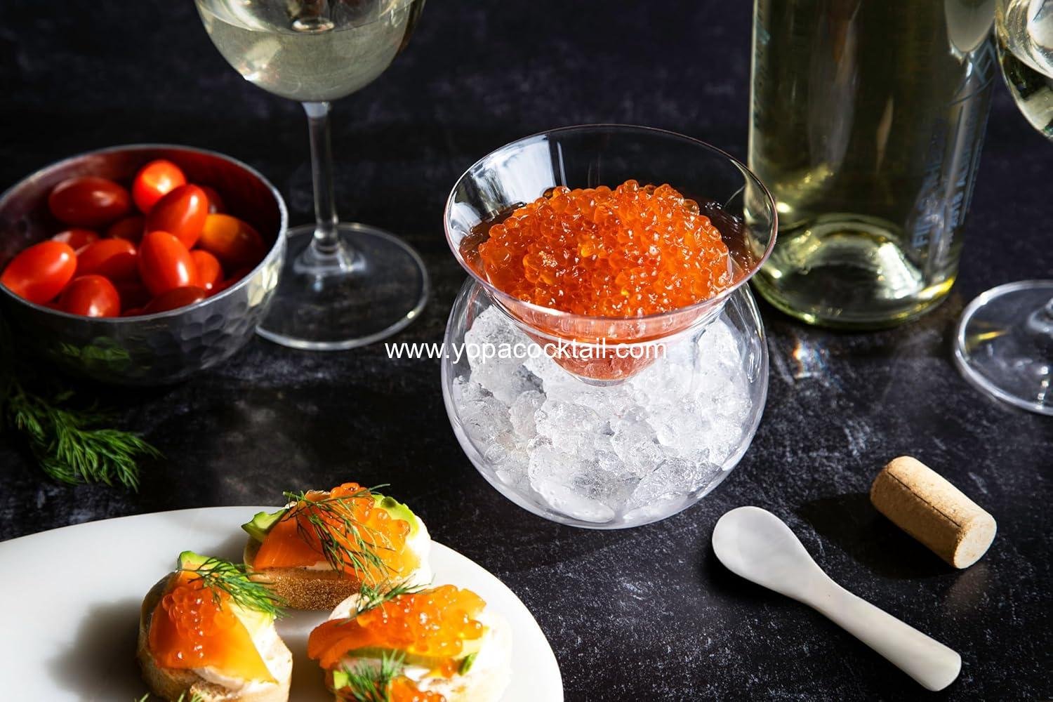 Wholesale Glass Caviar Chiller Server Set with Mother of Pearl Spoons, Ice Holder Serving Dish for Shrimp, Appetizers, Liquor, Martinis, and Cocktails, Dishwasher Safe, 5 oz Bowl, Set of 2 Supplier Wholesale Glass Caviar Chiller Server Set with Mother of Pearl Spoons, Ice Holder Serving Dish for Shrimp, Appetizers, Liquor, Martinis, and Cocktails, Dishwasher Safe, 5 oz Bowl, Set of 2 Supplier