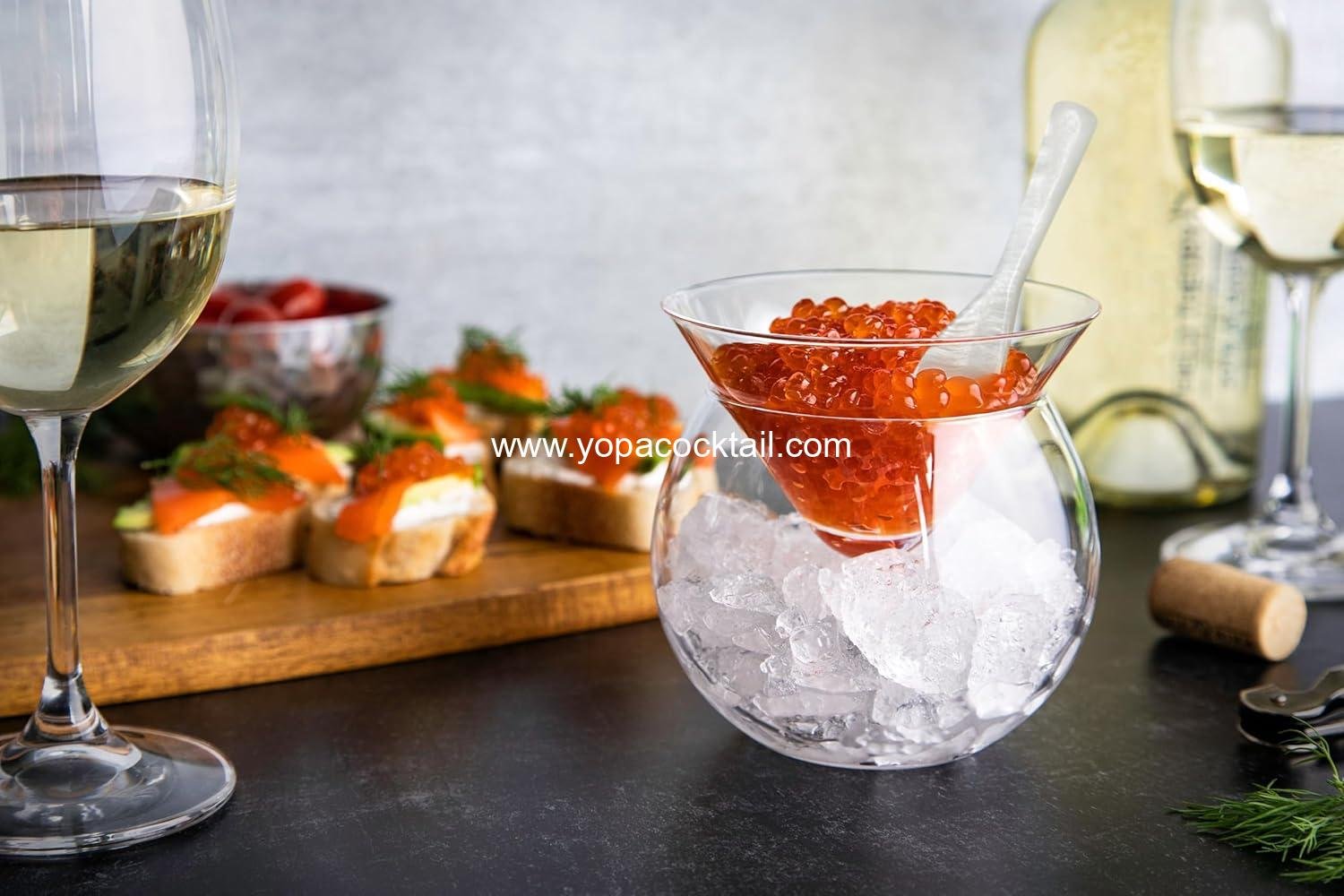 Wholesale Glass Caviar Chiller Server Set with Mother of Pearl Spoons, Ice Holder Serving Dish for Shrimp, Appetizers, Liquor, Martinis, and Cocktails, Dishwasher Safe, 5 oz Bowl, Set of 2 Supplier Wholesale Glass Caviar Chiller Server Set with Mother of Pearl Spoons, Ice Holder Serving Dish for Shrimp, Appetizers, Liquor, Martinis, and Cocktails, Dishwasher Safe, 5 oz Bowl, Set of 2 Supplier