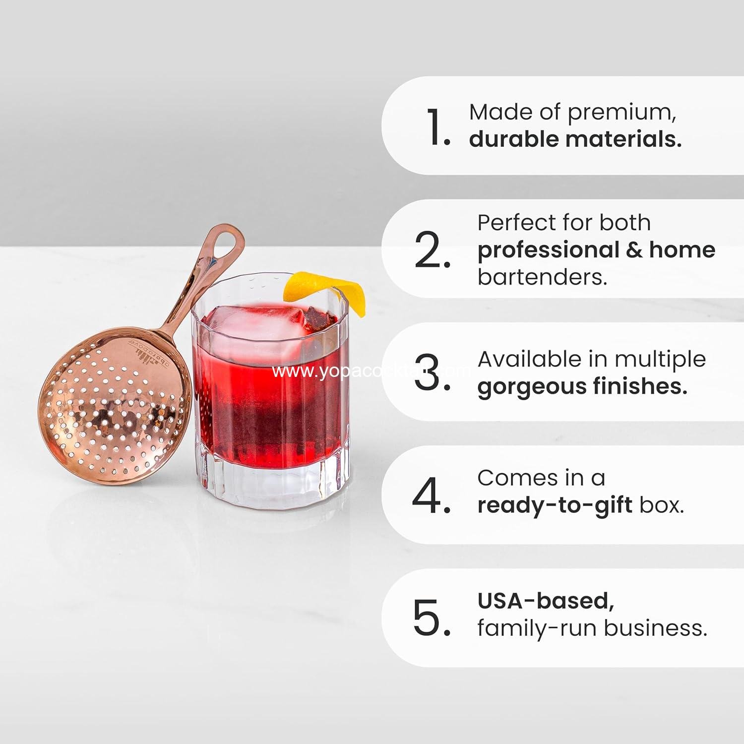 Wholesale Stainless Steel Julep Strainer, 304 Metal Cocktail Sieve for Spirit-Forward Drinks, Rounded Handle Bartender Tool for Mixing Glasses and Shakers, Professional-Grade Drink Strainer Supplier