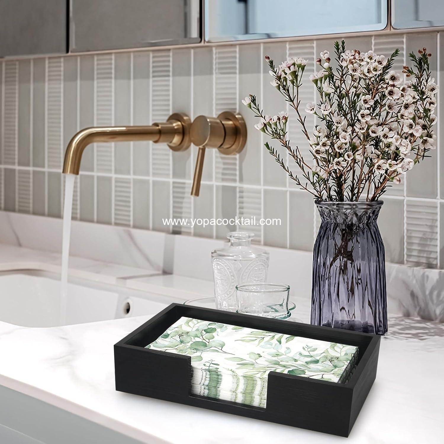 Wholesale Black Wooden Napkin & Hand Towel Holder Flat Tray for Table Kitchen Bathroom Counter Modern Paper Napkin Basket manufacturer