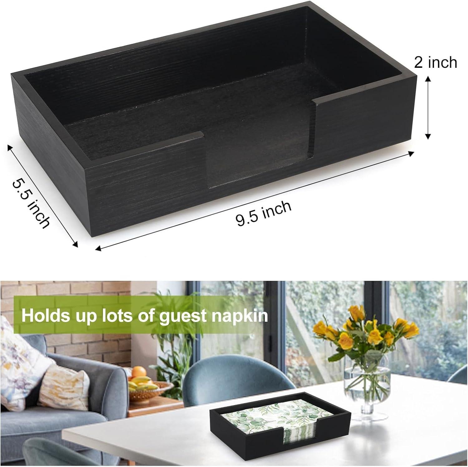 Wholesale Black Wooden Napkin & Hand Towel Holder Flat Tray for Table Kitchen Bathroom Counter Modern Paper Napkin Basket manufacturer