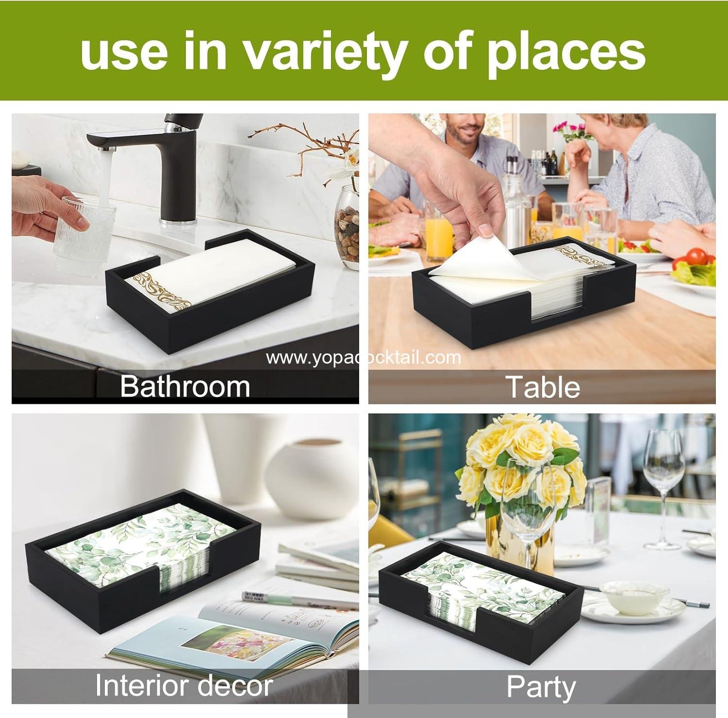 Wholesale Black Wooden Napkin & Hand Towel Holder Flat Tray for Table Kitchen Bathroom Counter Modern Paper Napkin Basket manufacturer