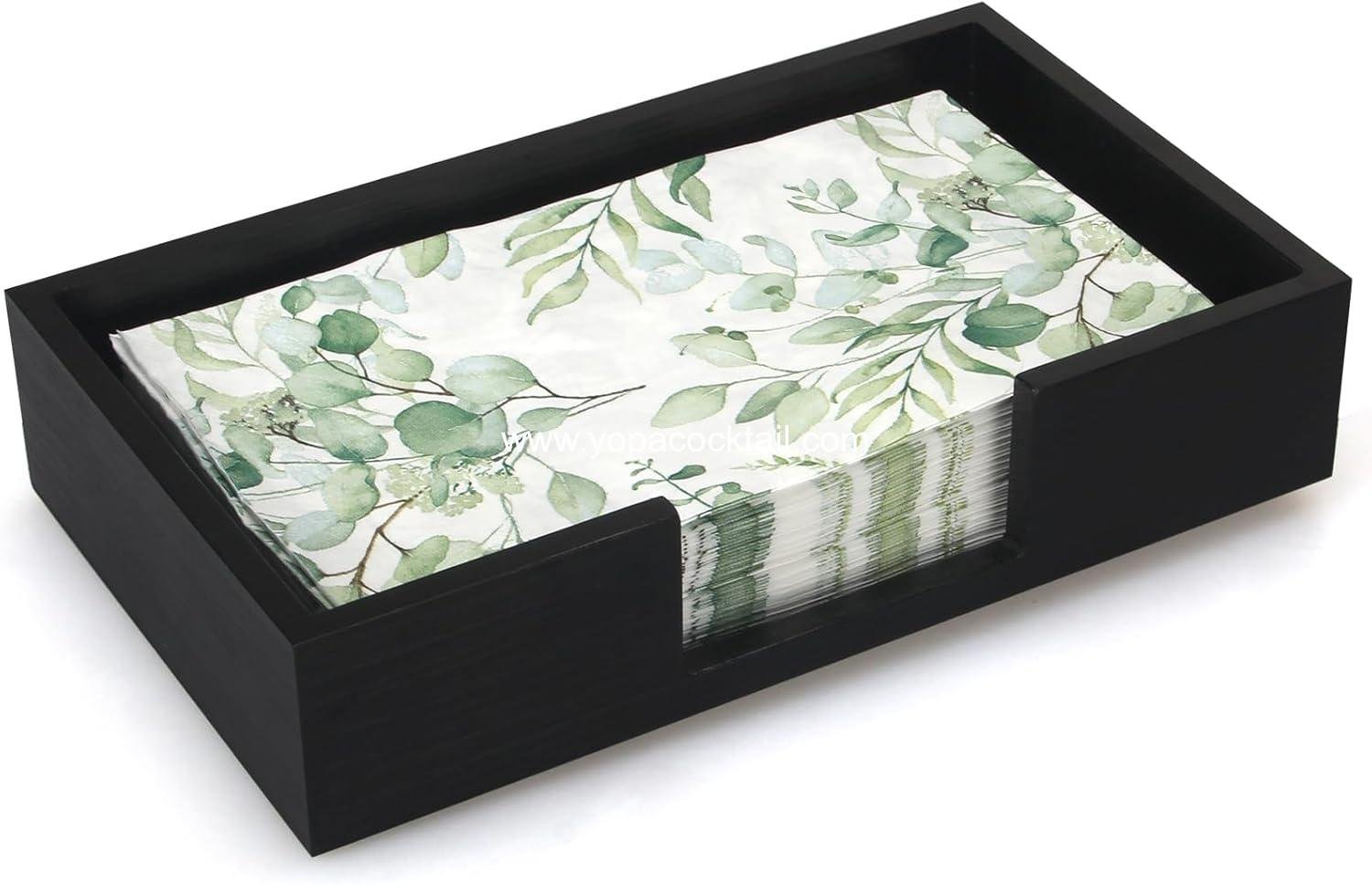 Wholesale Black Wooden Napkin & Hand Towel Holder Flat Tray for Table Kitchen Bathroom Counter Modern Paper Napkin Basket manufacturer