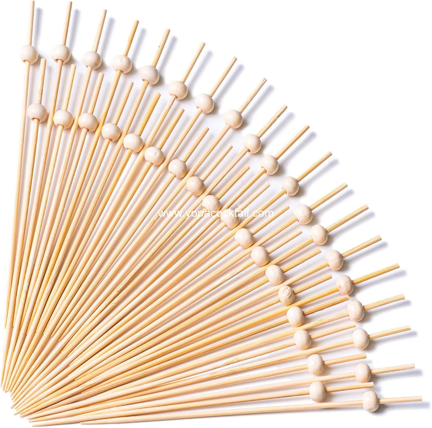 PuTwo Cocktail Picks 4.7 Inch 100pcs Bamboo Fancy Skewers Toothpicks for Appetizers Wooden Ball Toothpicks for Food Drink Fruit Sandwich BBQ Charcuterie Boards Accessories Birthday Party Supplies