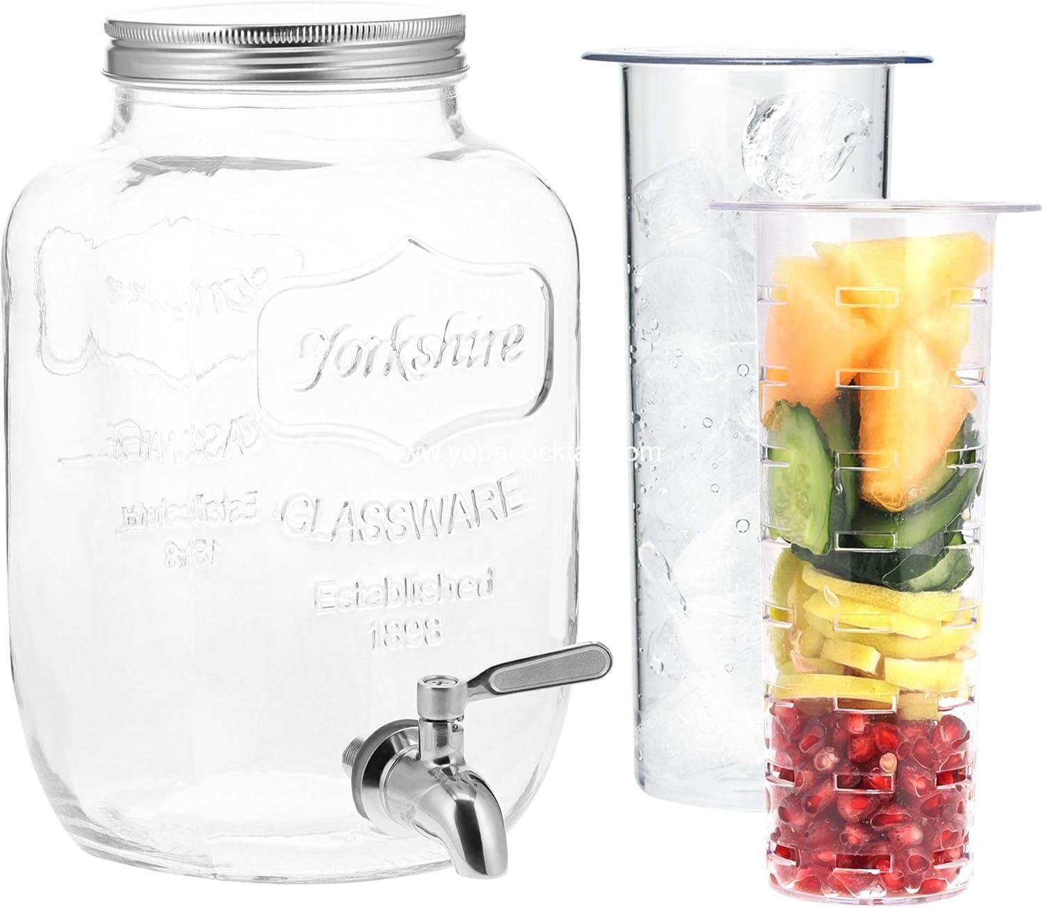 Navaris Glass Drink Dispenser with Spout - 4 L / 1 Gallon Mason Jar with Fruit & Ice Infuser - Beverage Fountain for Sweet Tea, Punch, Water, Cocktail - Drinks Pitcher For Parties