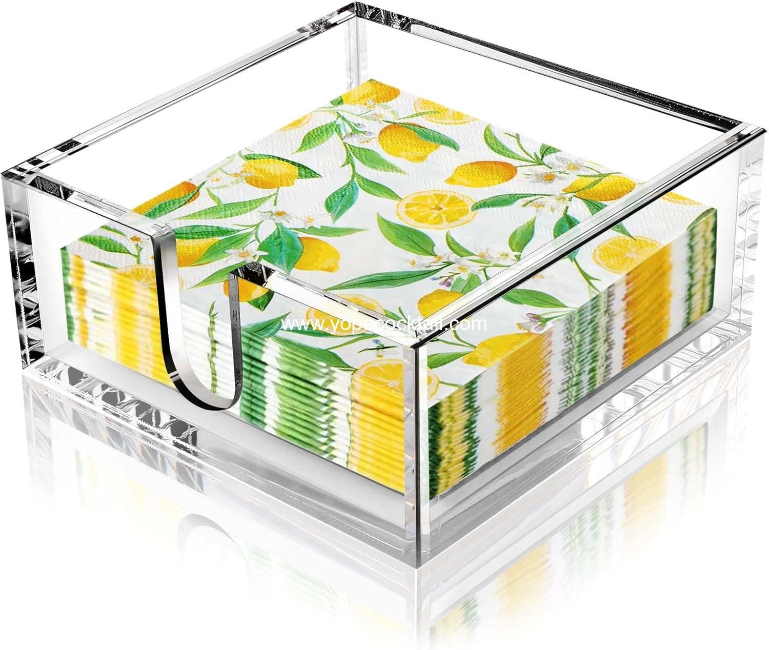 LotFancy Napkin Holder, Acrylic Cocktail Napkin Holder for 5 x 5 inch Napkin, Clear Paper Holder for Table, Kitchen, Bar, Party, Square Tissue Dispenser, Napkin Caddy for Bathroom