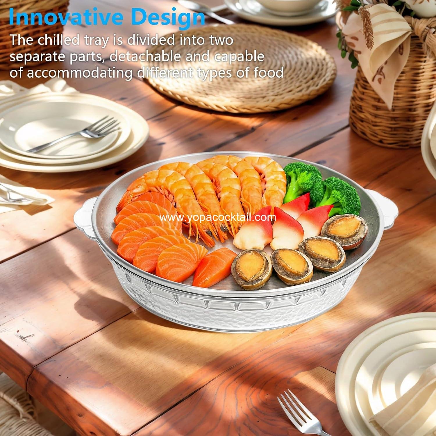 wholesale Chilled Round Serving Tray with Ice Compartment - Double-Layer Buffet Dish Keeps Food Cold for Shrimp Cocktail Fruit Trays & Dip Platters manufacturer