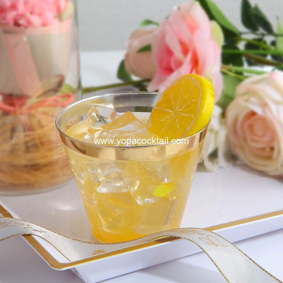 Wholesale 200-Pack 9 oz Gold-Rim Clear Plastic Disposable Wine Glasses Elegant Party & Wedding Cocktail Tumblers manufacturer