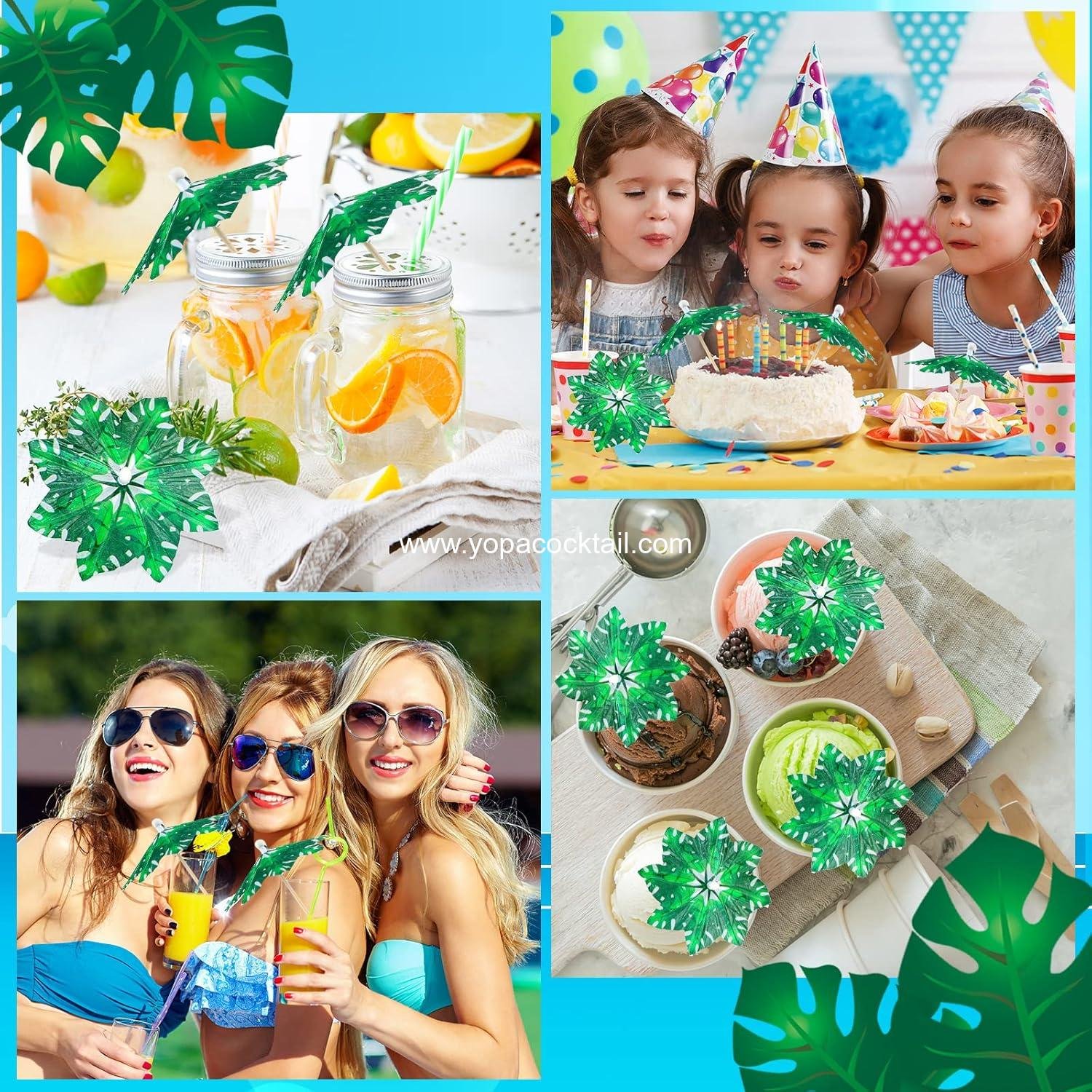 wholesale 150pc Palm Tree Cocktail Umbrellas & Picks — Cupcake Toppers for Hawaiian Summer Wedding Party Decoration supplier