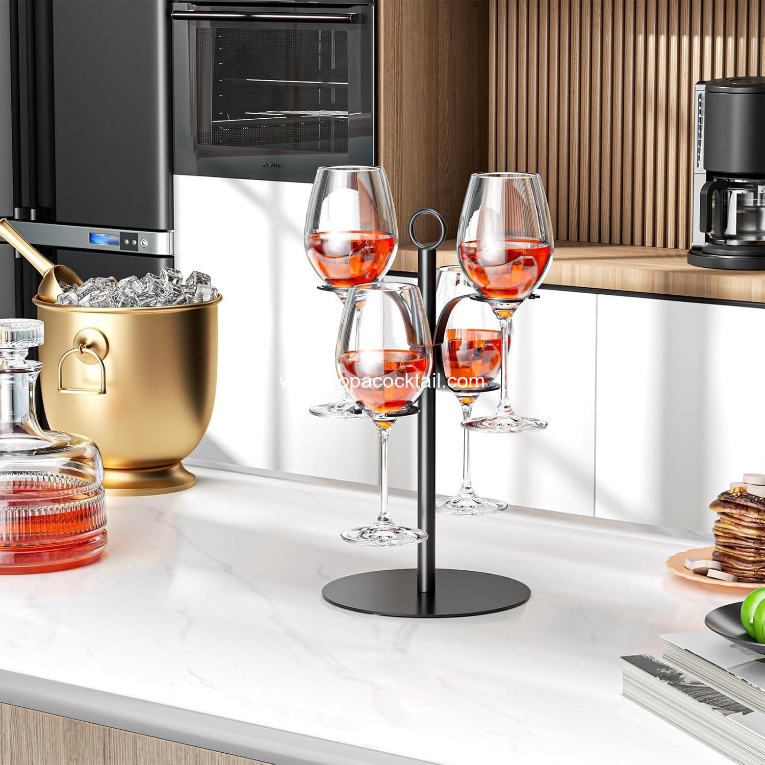 OEM Holds 4 Glasses Wine Glass Holder Stemware Rack Black Metal Cocktail Tree Countertop Champagne Tower for Party Wedding Bar manufacturer