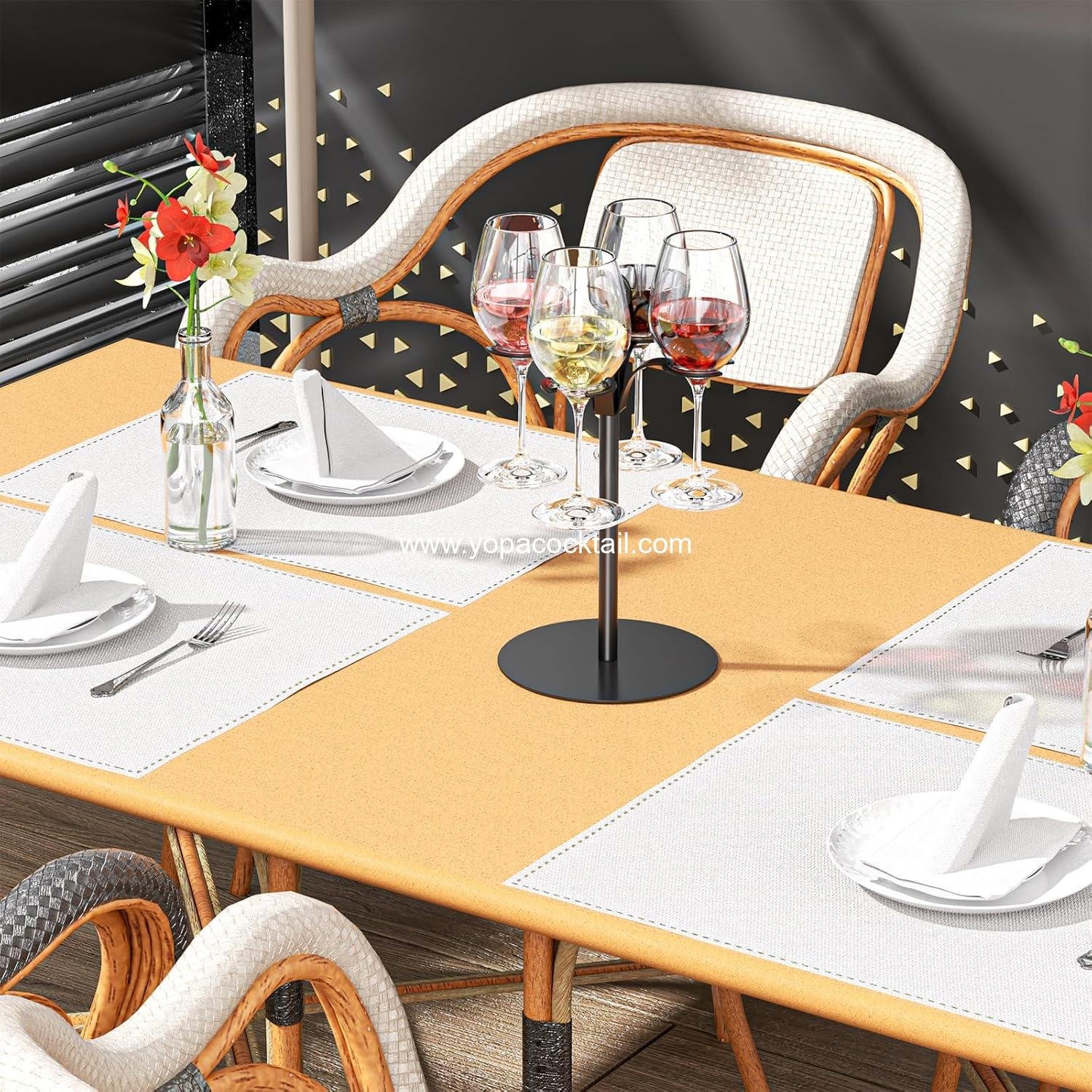 OEM Holds 4 Glasses Wine Glass Holder Stemware Rack Black Metal Cocktail Tree Countertop Champagne Tower for Party Wedding Bar manufacturer