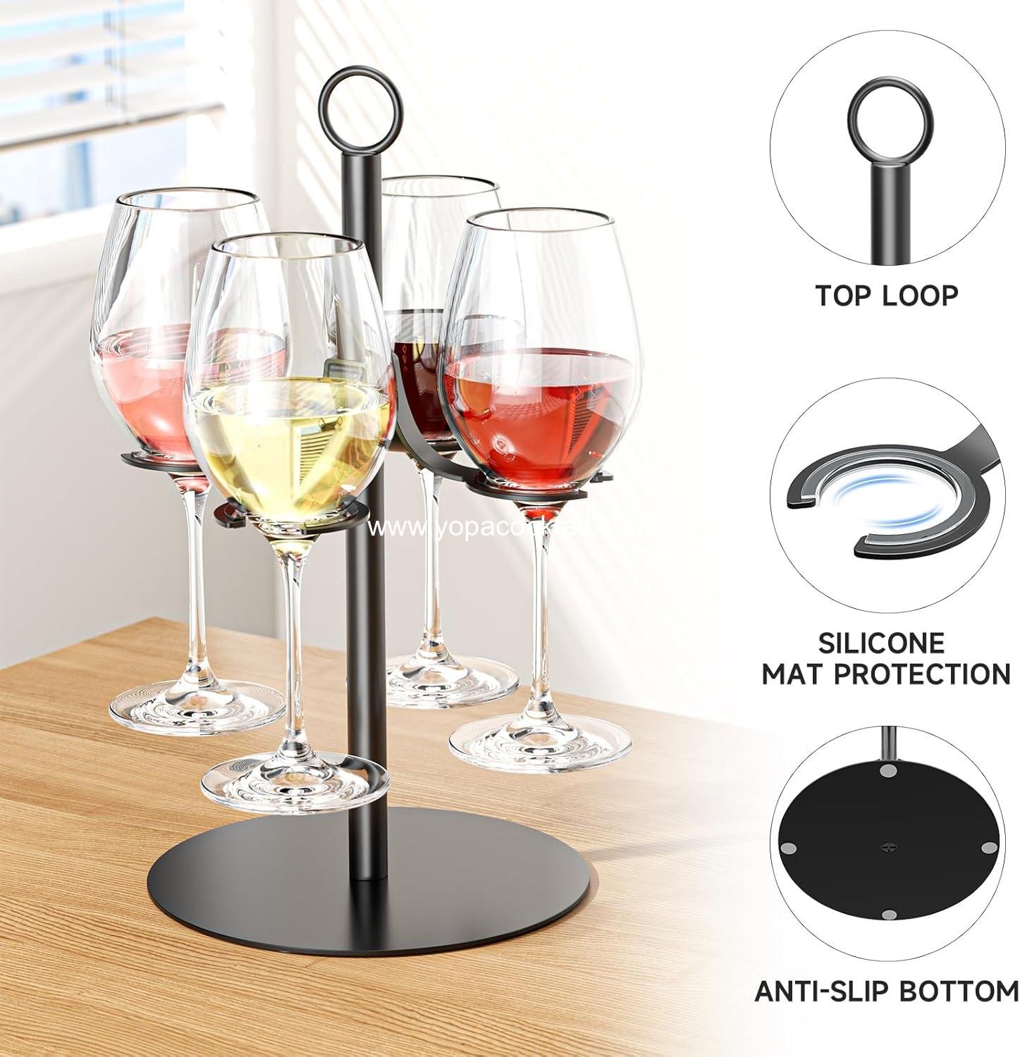 OEM Holds 4 Glasses Wine Glass Holder Stemware Rack Black Metal Cocktail Tree Countertop Champagne Tower for Party Wedding Bar manufacturer