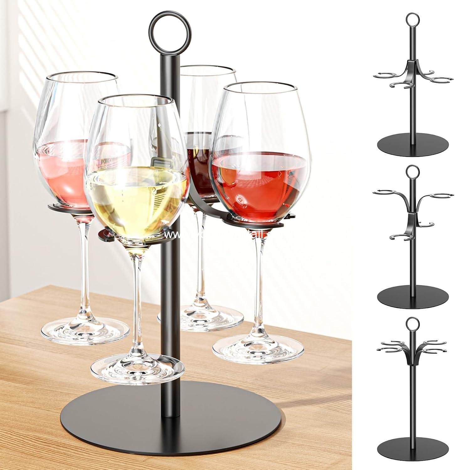 Wine Glass Holder, Stemware Rack with Sturdy Metal Frame, Black Cocktail Tree Stand, Champagne Tower, Countertop Tree Drink Holder & Drink Tower, Holds 4 Glasses for Party, Wedding, Bar