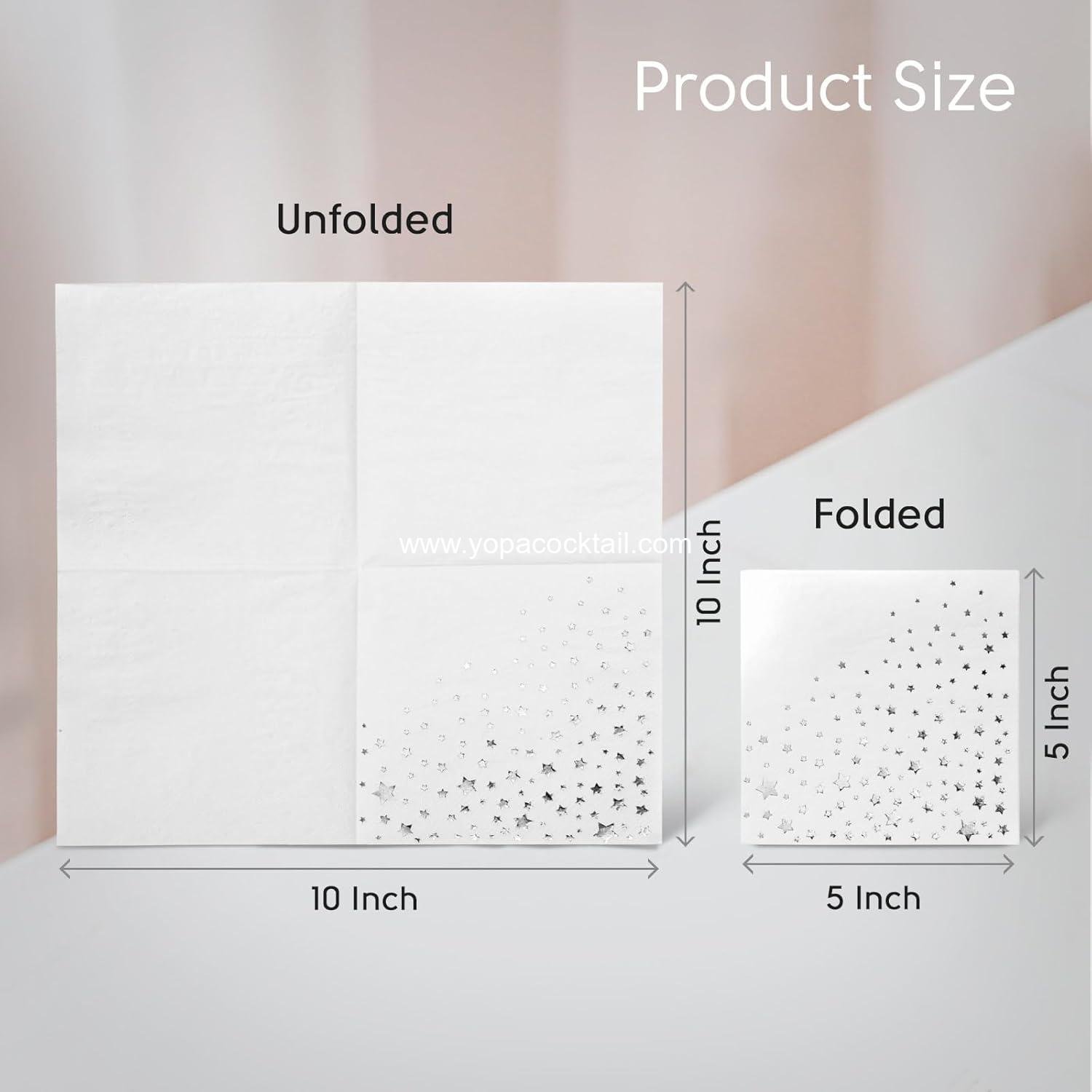 Wholesale 5x5 in White Silver Star Cocktail Napkins 100 Pack 3-Ply manufacturer