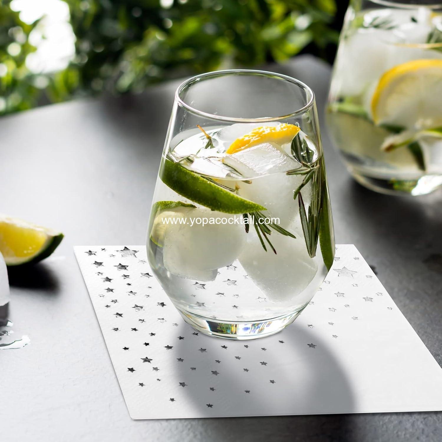 Wholesale 5x5 in White Silver Star Cocktail Napkins 100 Pack 3-Ply manufacturer