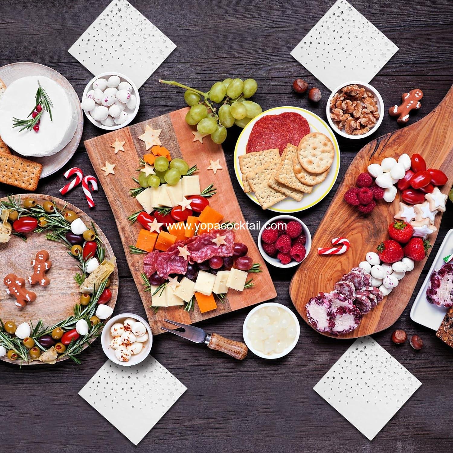 Wholesale 5x5 in White Silver Star Cocktail Napkins 100 Pack 3-Ply manufacturer