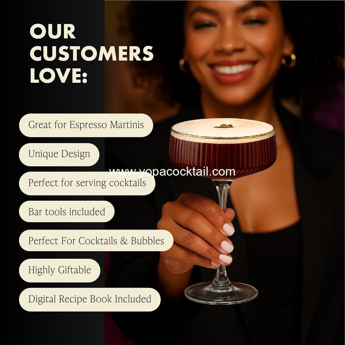 Wholesale Ribbed Espresso Martini Glasses 4-Piece Set with Gold Rims – Vintage Cocktail Glasses for Margaritas & Champagne Includes Jigger & Bar Spoon Ideal for Christmas & New Year manufacturer