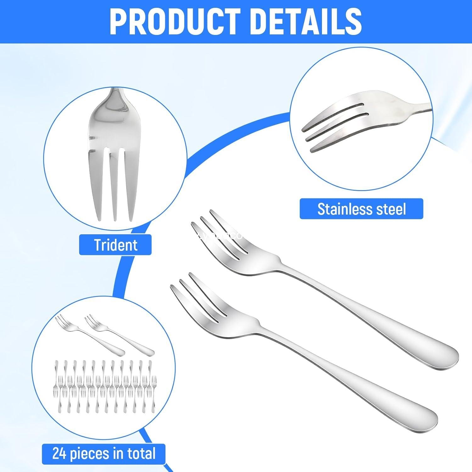 wholesale 24 pcs 5.5-inch stainless steel 3-prong cocktail oyster forks portable small salad charcuterie seafood tasting travel supplier