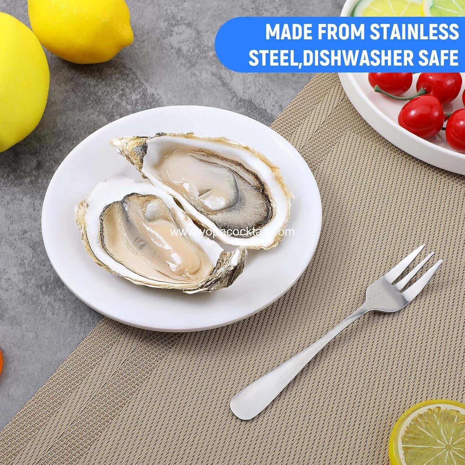 wholesale 24 pcs 5.5-inch stainless steel 3-prong cocktail oyster forks portable small salad charcuterie seafood tasting travel supplier